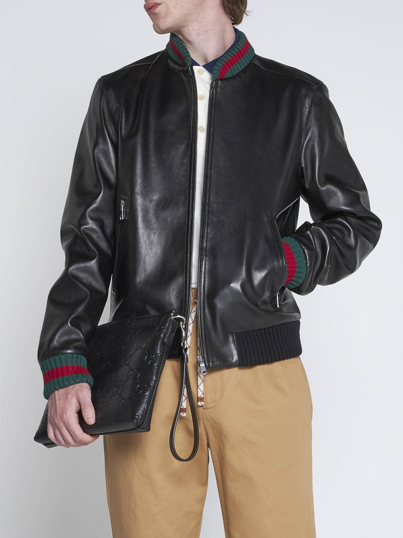 strejke kim Hvert år Gucci Web-detail Leather Bomber Jacket in Black for Men | Lyst