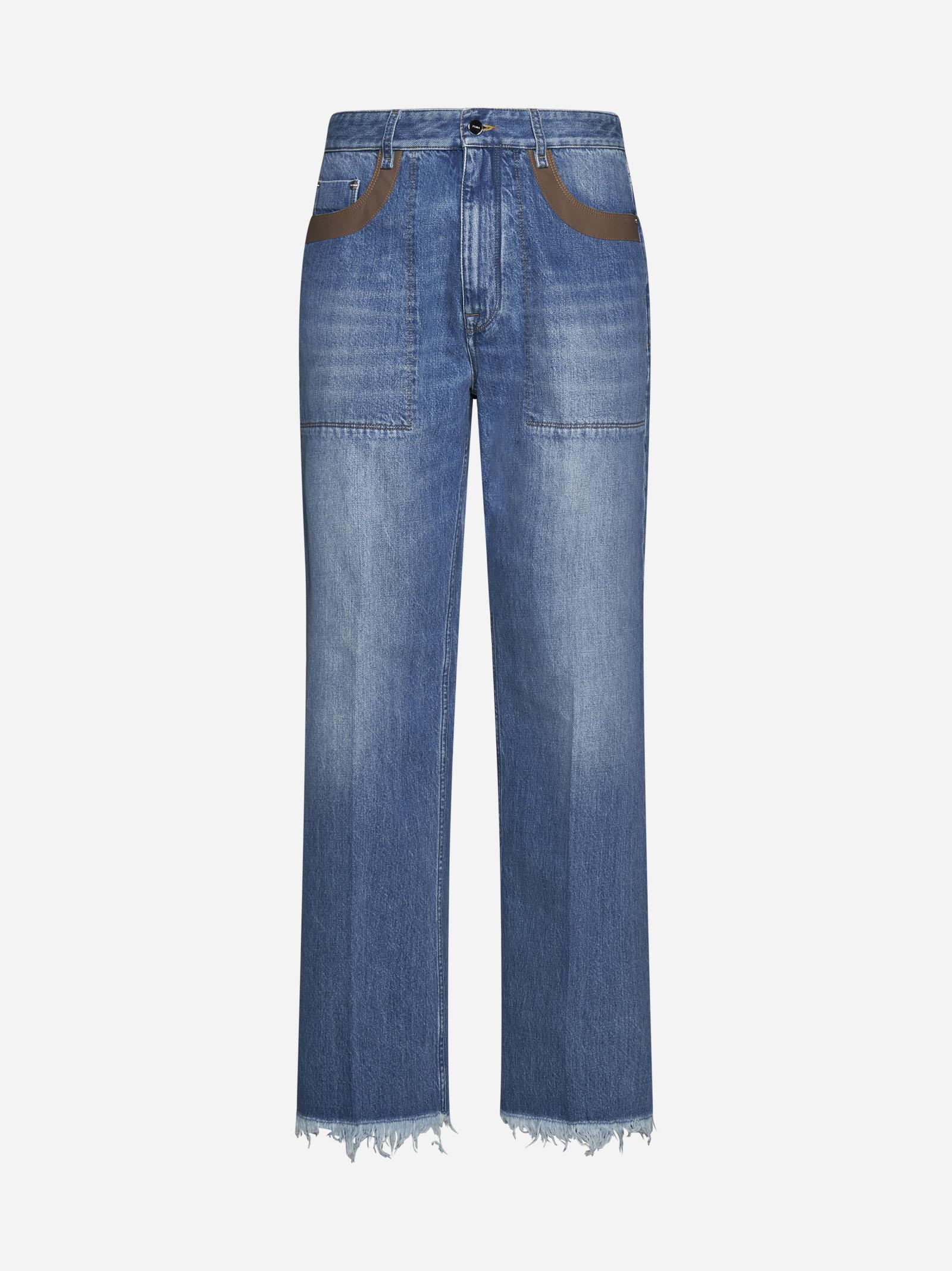 Fendi Leather-details Jeans in Blue for Men | Lyst