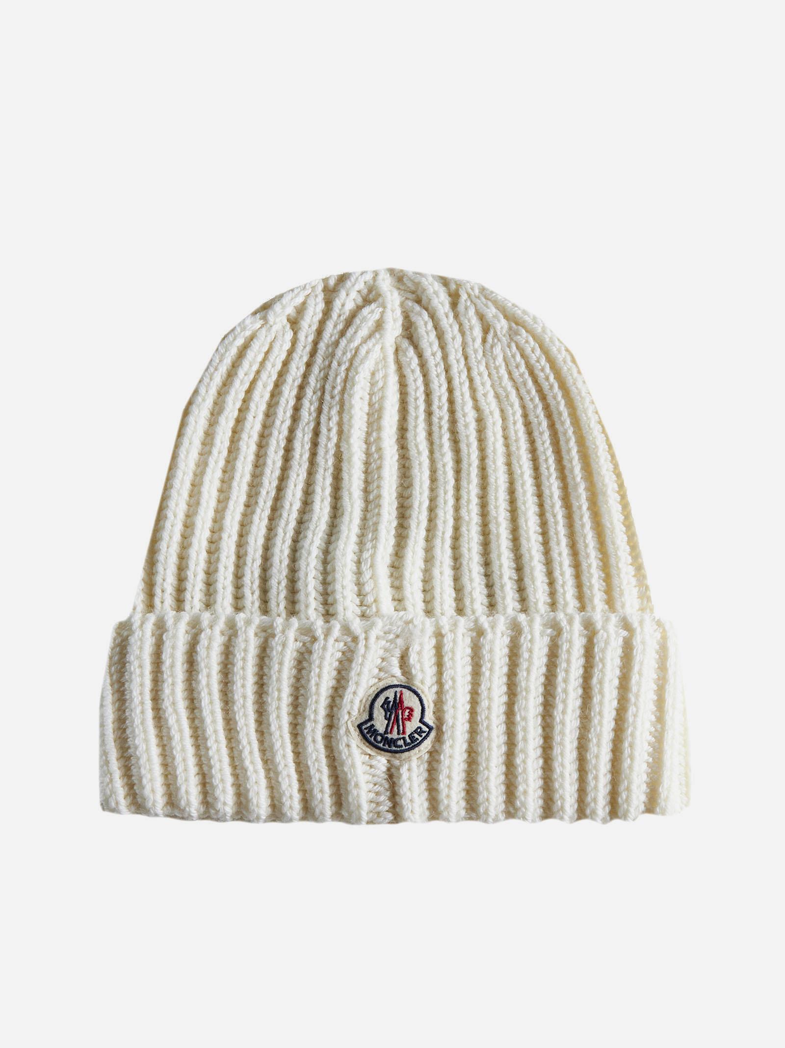 Moncler Logo-patch Wool Beanie in White for Men | Lyst