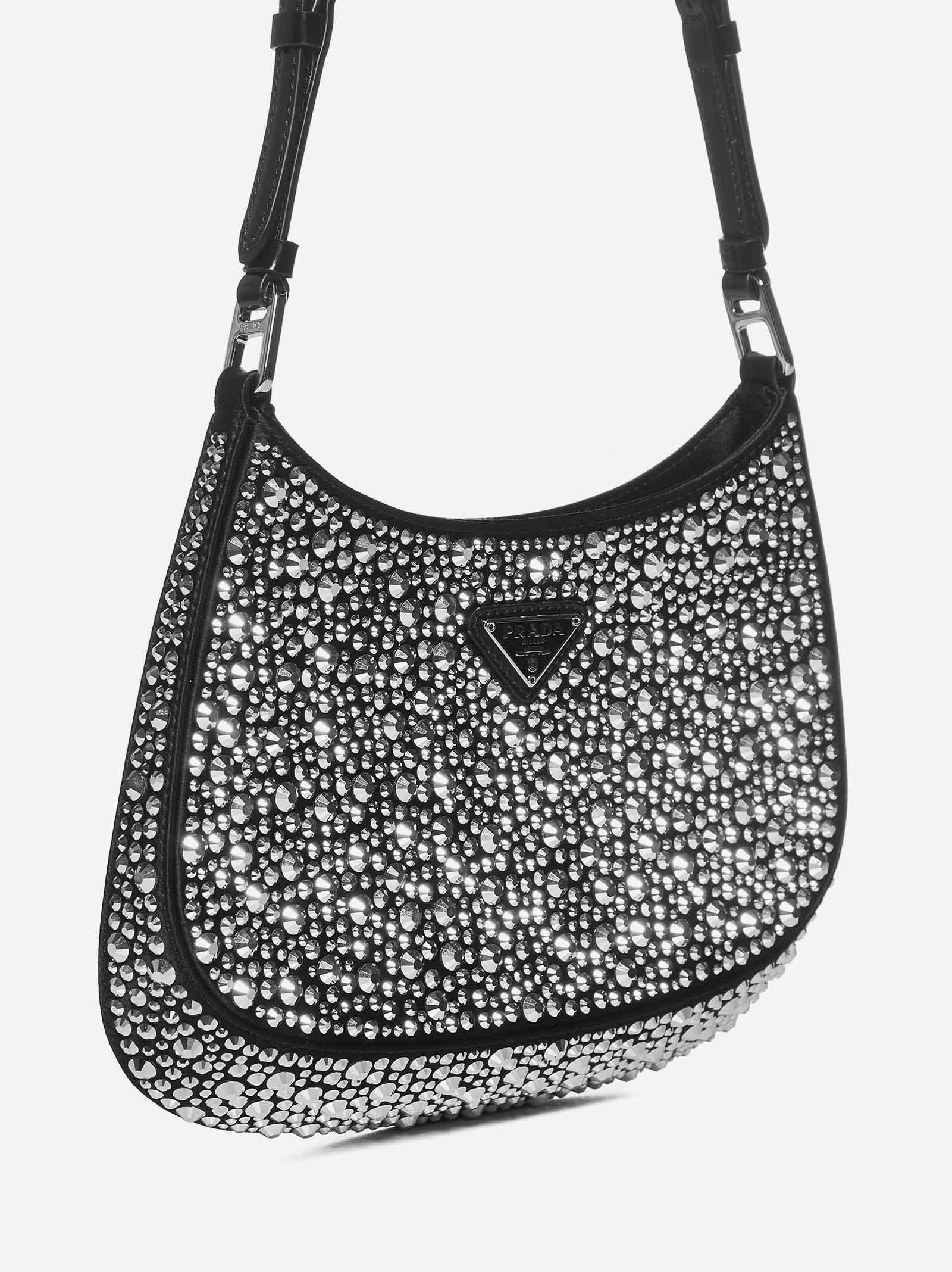 Metal Small Satin Tote Bag With Crystals