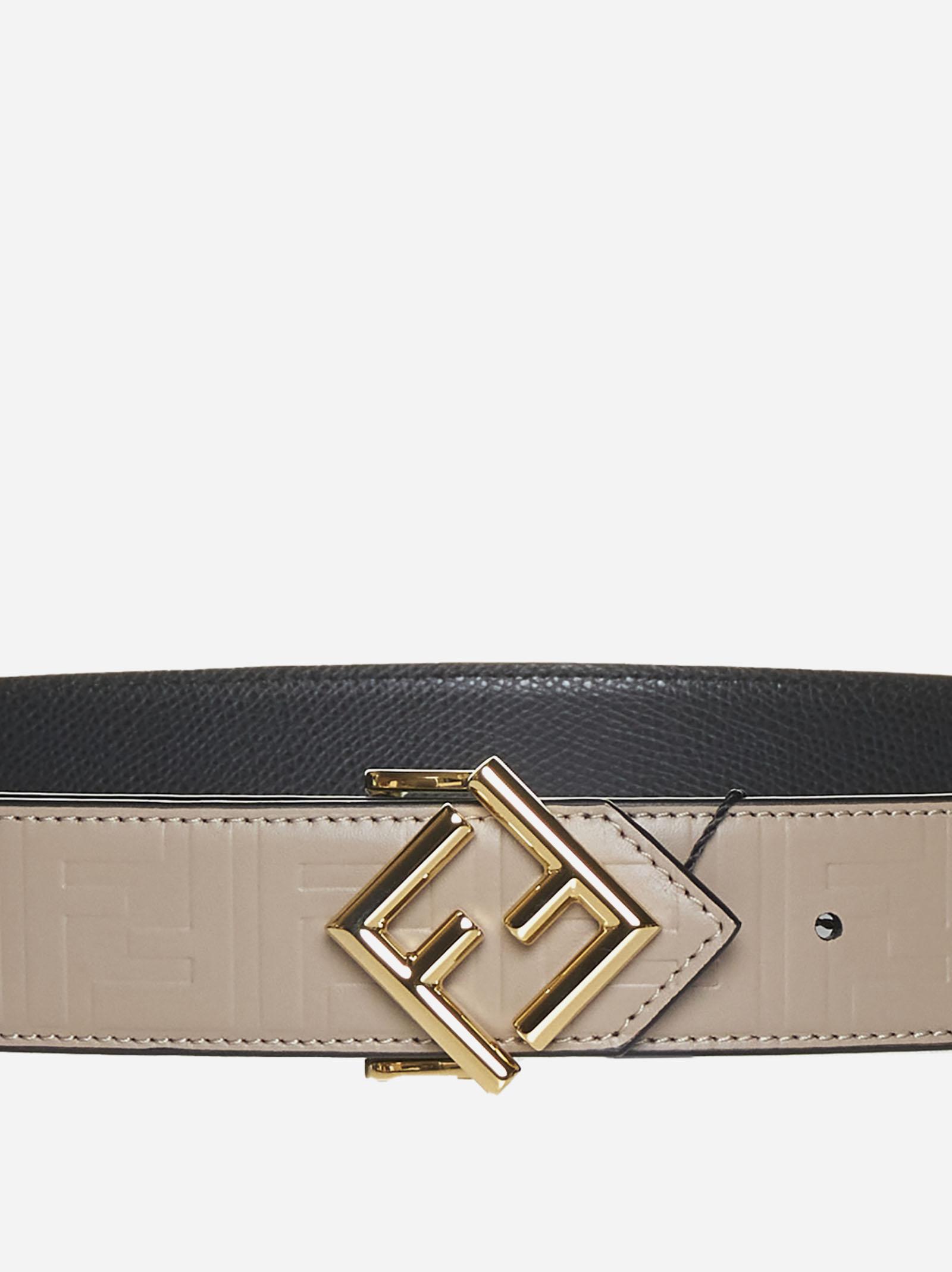 Fendi Ff Diamonds Leather Reversible Belt in White