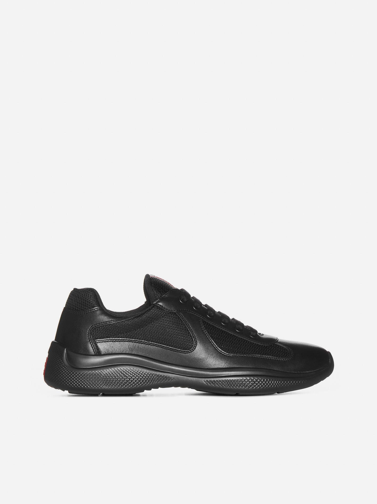 Prada America's Cup Leather And Fabric Sneakers in Black | Lyst