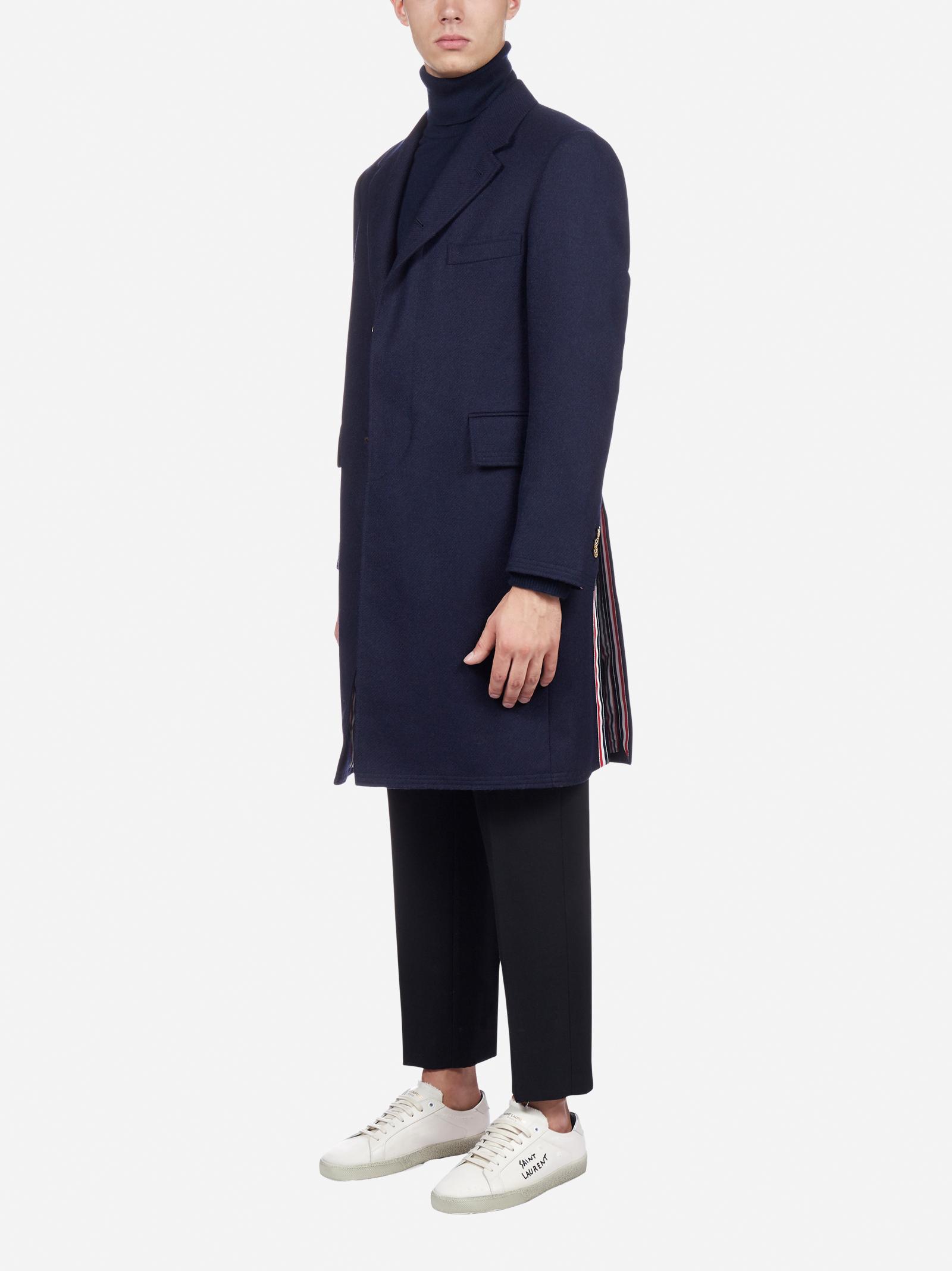 Thom Browne Wool Tailored Coat in Blue for Men - Lyst