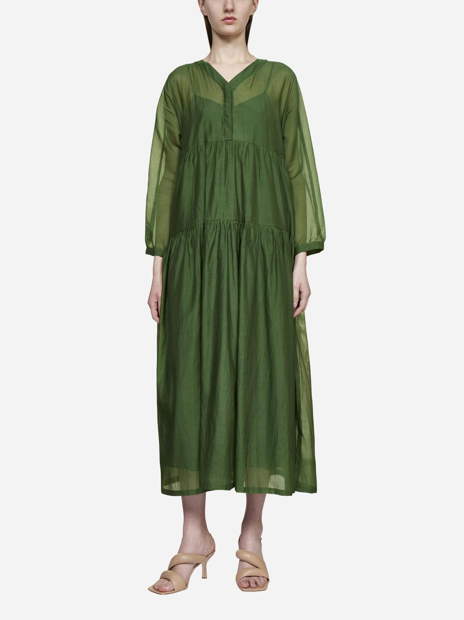 Max Mara Sesamo Cotton And Silk Dress in Green | Lyst
