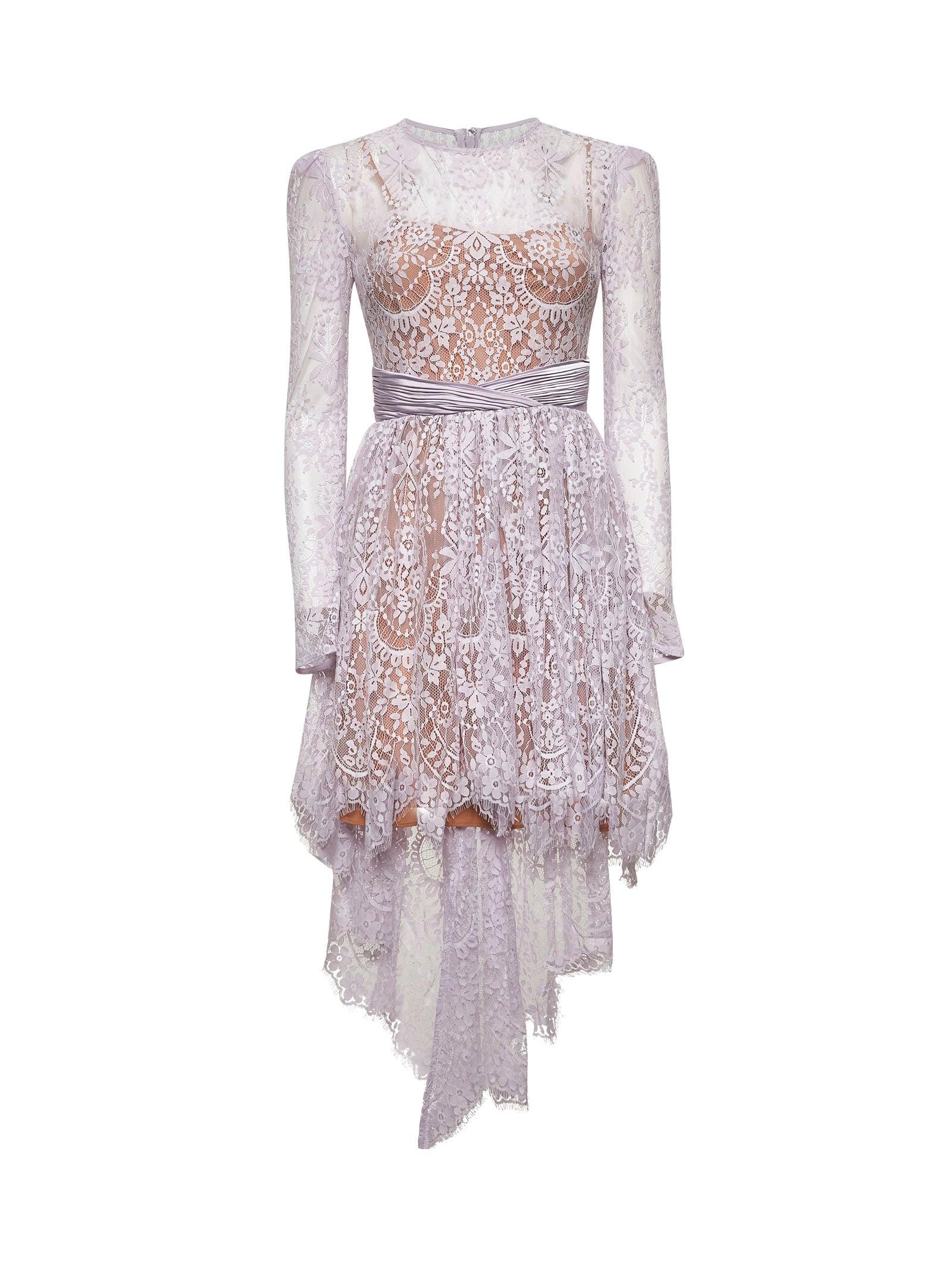 Self-Portrait Lilac Lace Asymmetric Mini Dress | Lyst