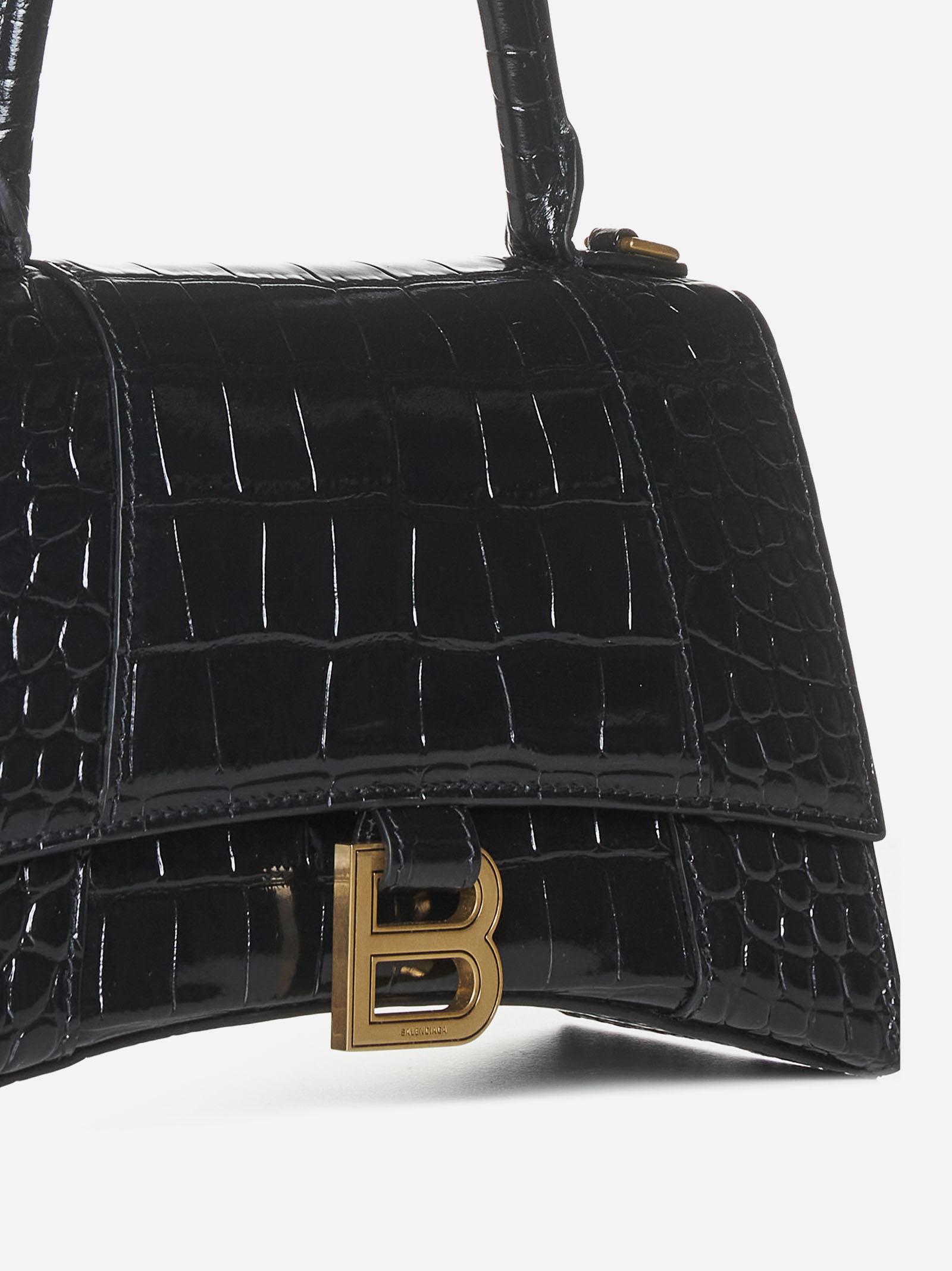 Black Hourglass S crocodile-effect leather bag, Balenciaga