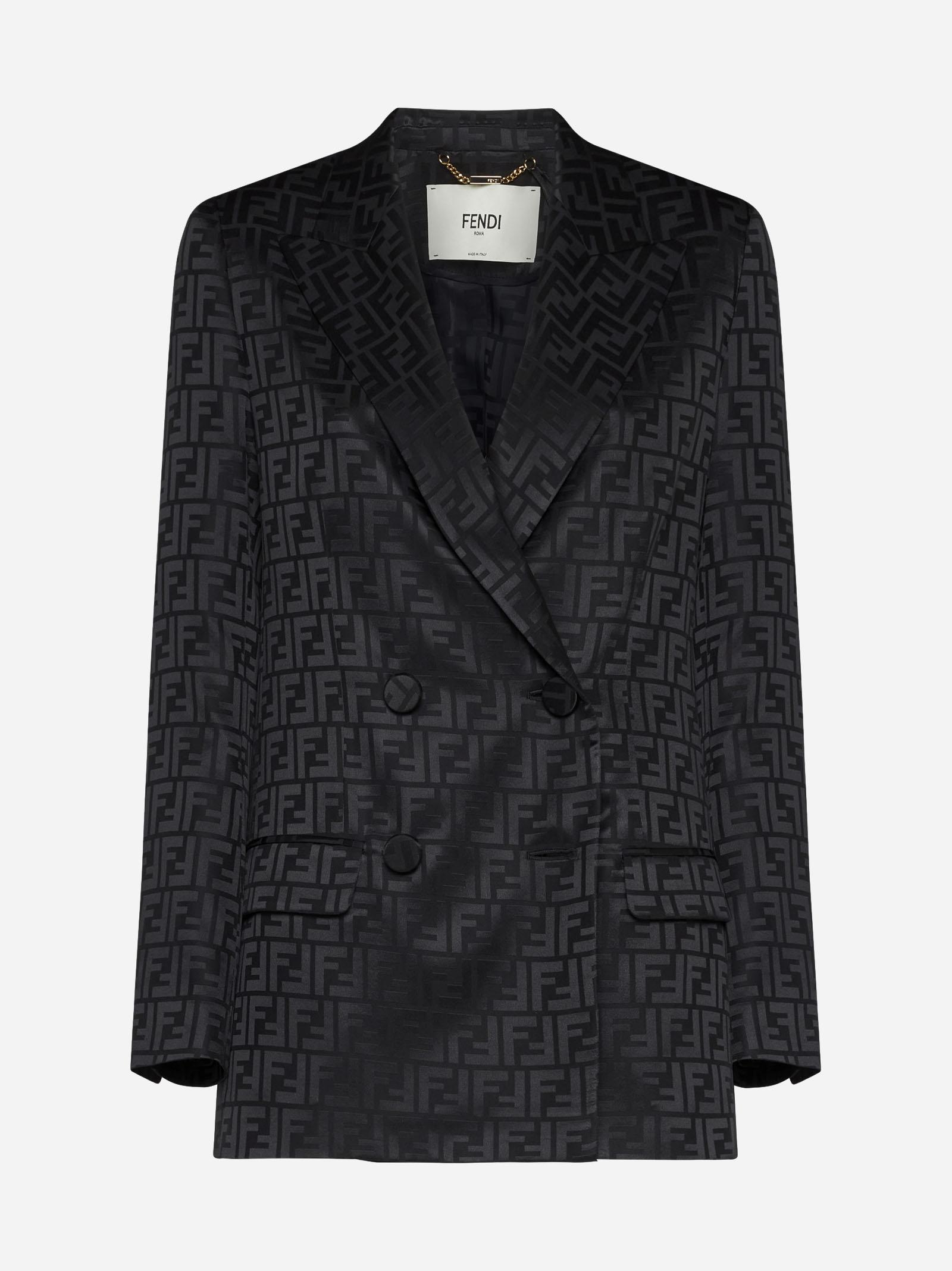 【送関込】FENDI☆satin crepe ff blazer Fendi Ff Silk Double-breasted Blazer in Black | Lyst