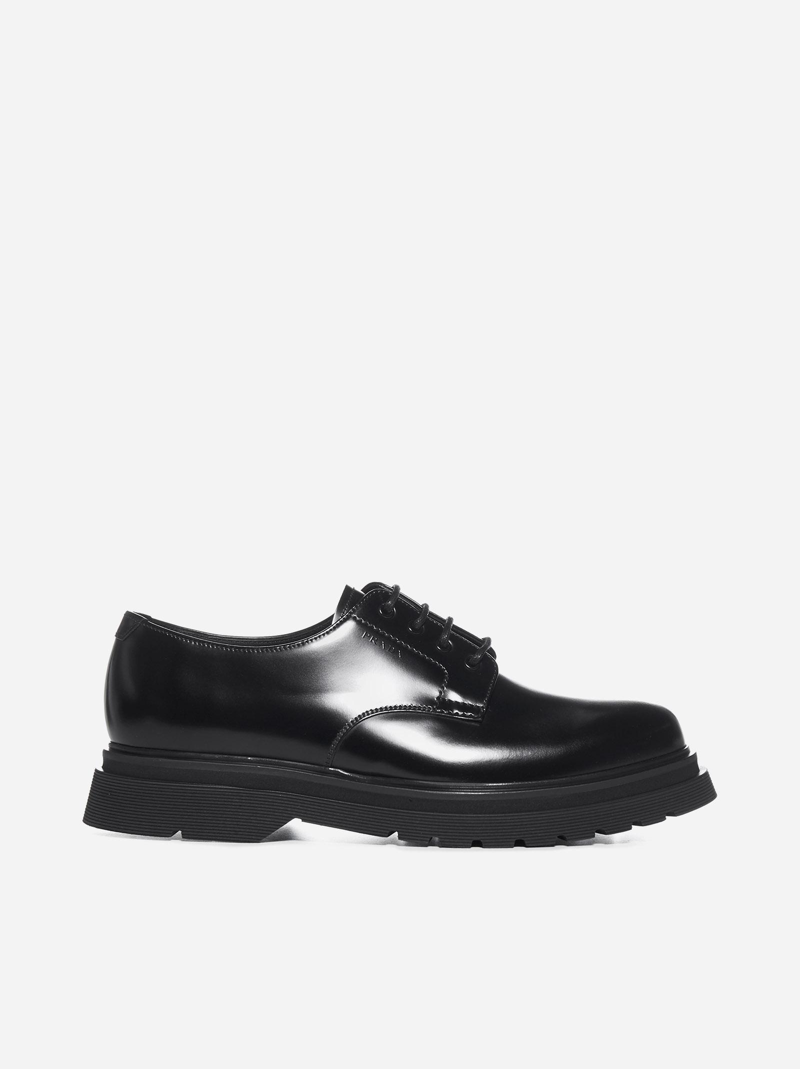 Prada Chunky Sole Leather Derby Shoes in Black for Men - Lyst