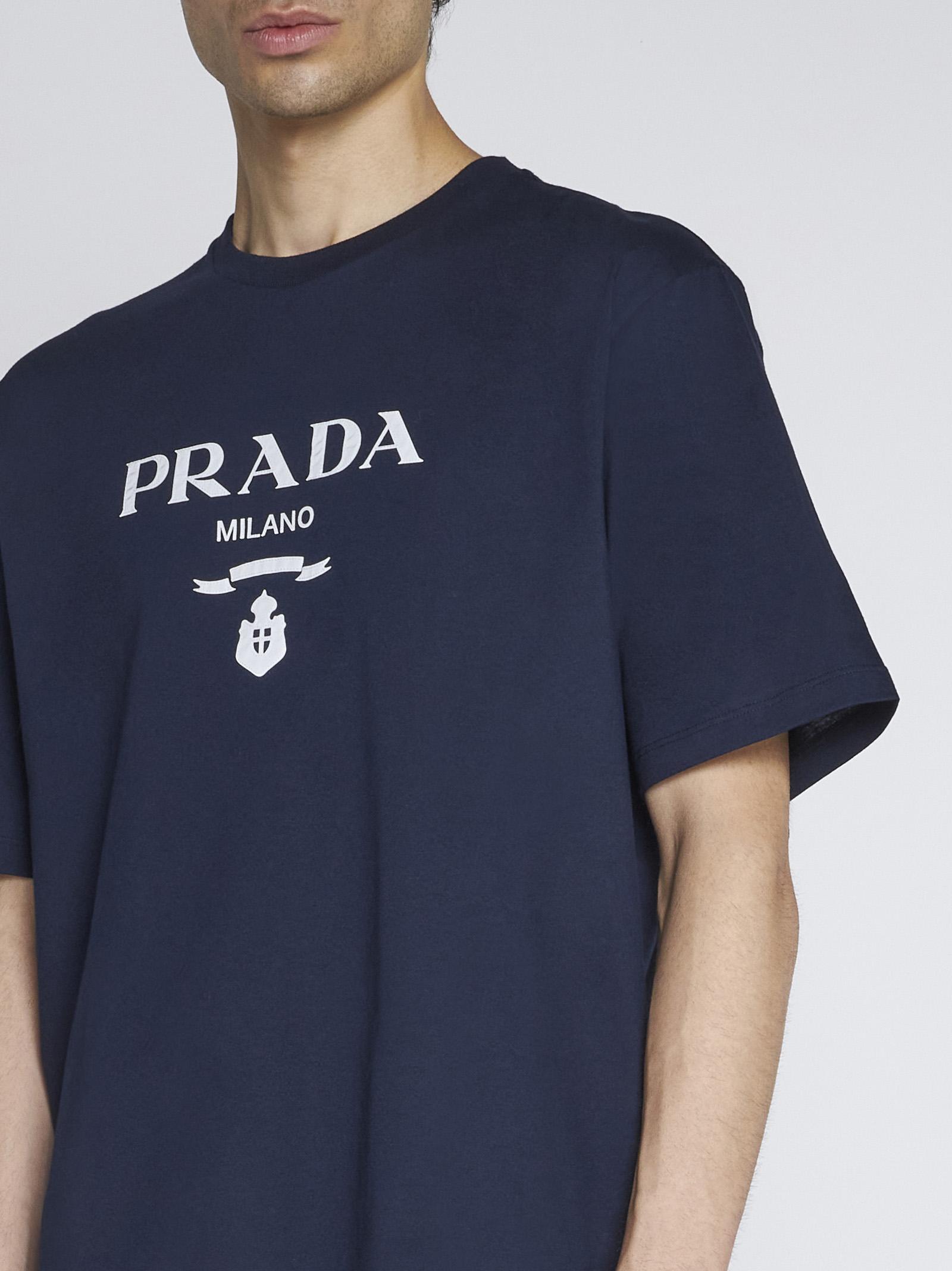Prada Logo Cotton T-shirt in Blue for Men | Lyst