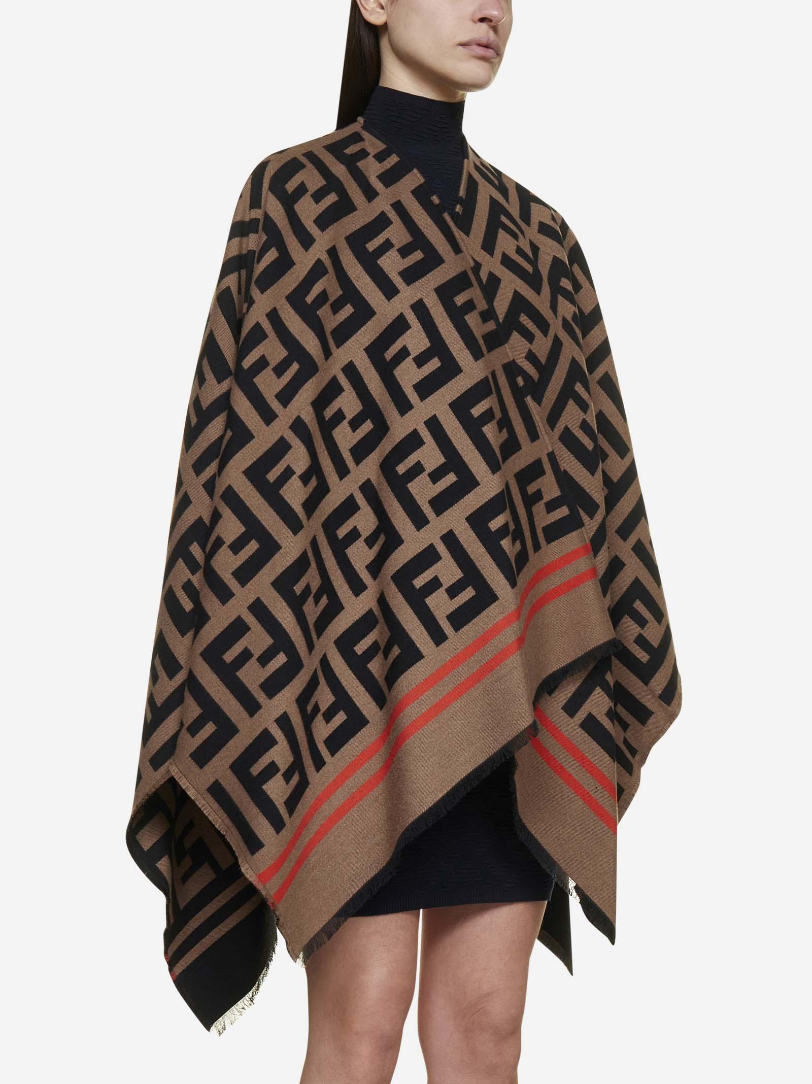 Fendi Ff Logo Wool And Silk Blend Poncho | Lyst