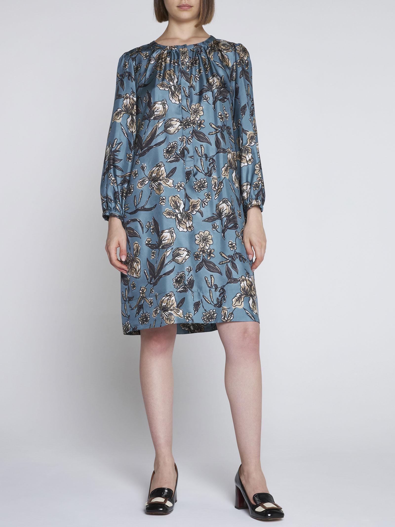 Max Mara Albina Floral Print Silk Dress in Blue | Lyst