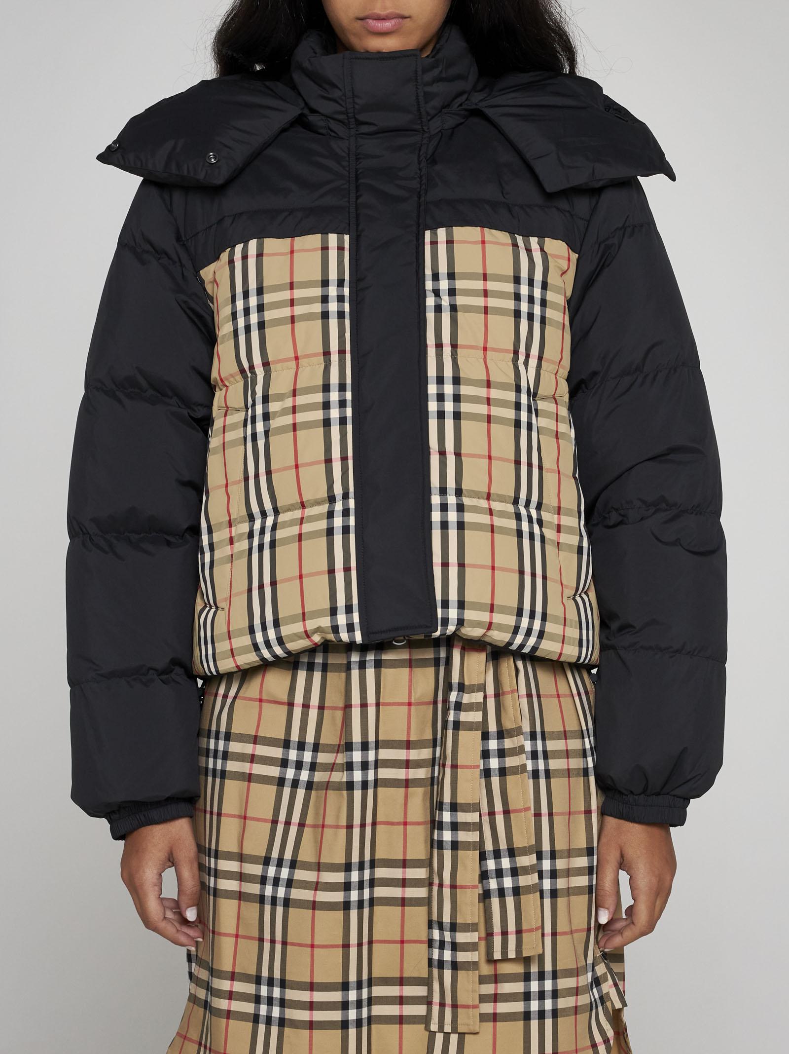 Burberry Reversible Haymarket Check Puffer Jacket in Black | Lyst