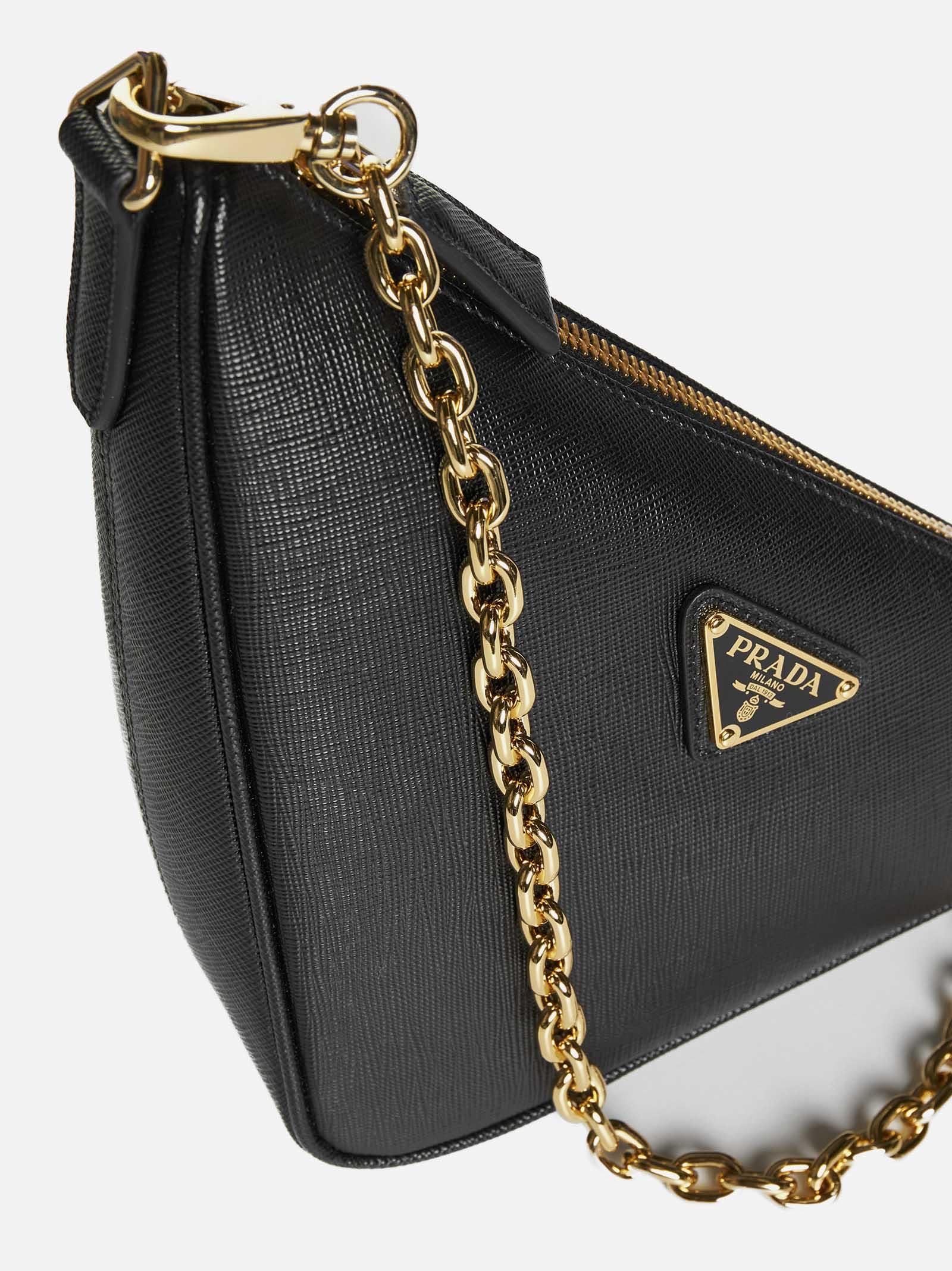 Prada Saffiano Leather Crossbody Mini Black in Leather with Gold