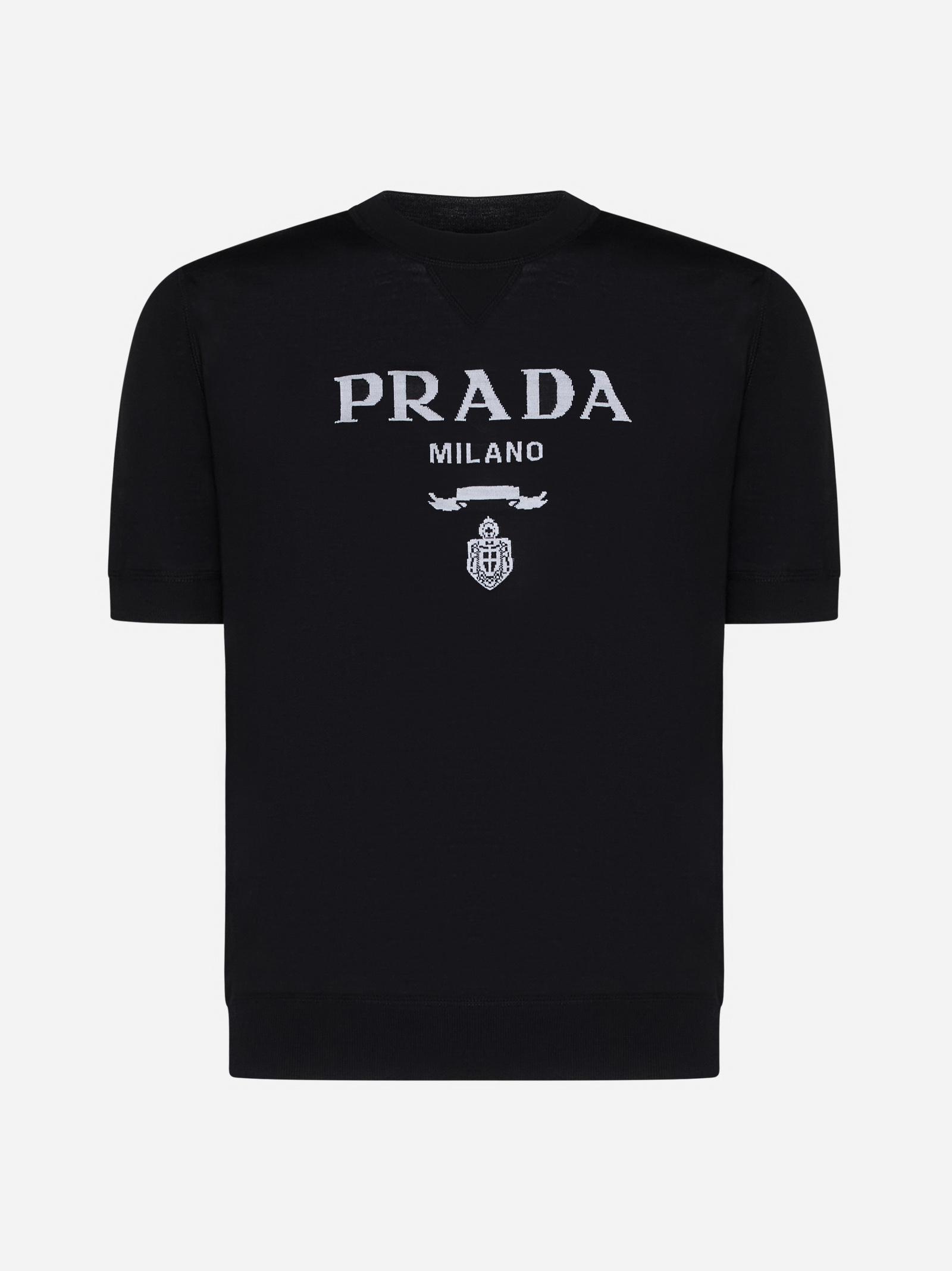 Logo cotton T-shirt in black - Prada