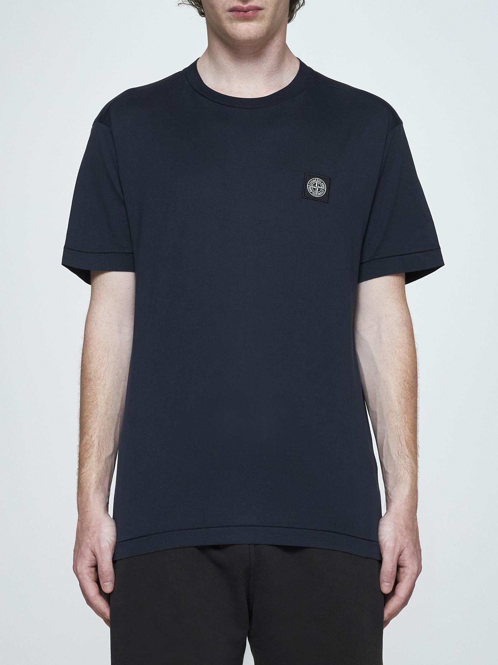 Stone Island Logo Patch Cotton T Shirt in Blue for Men Lyst