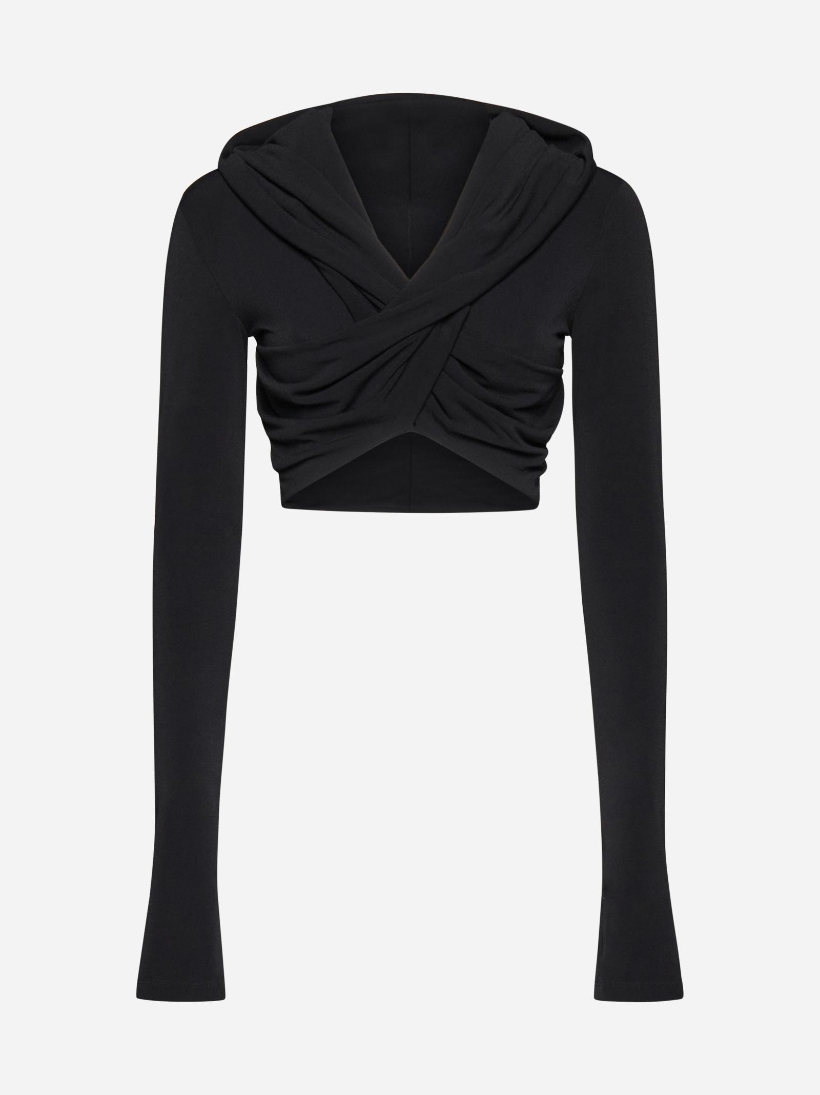 The Andamane Narissa Hooded Crop Top in Black | Lyst