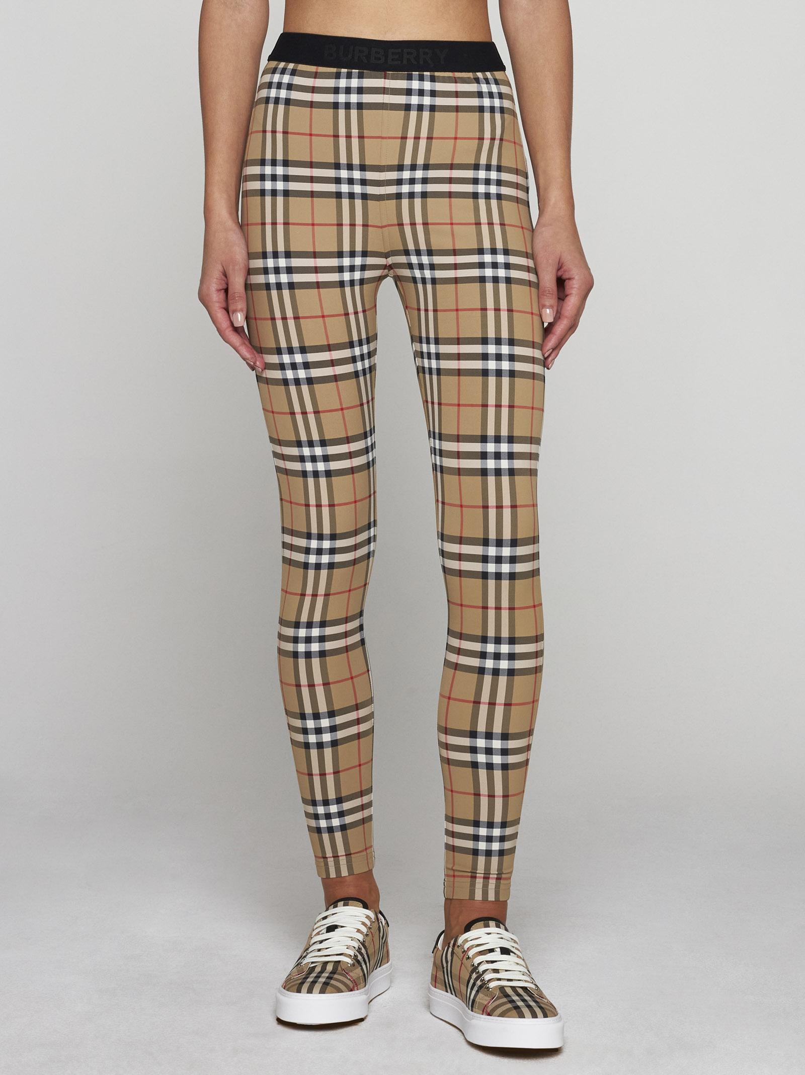 Slacks and Chinos Leggings Burberry Synthetic Check Stretch Jersey Leggings in Brown Womens Clothing Trousers 