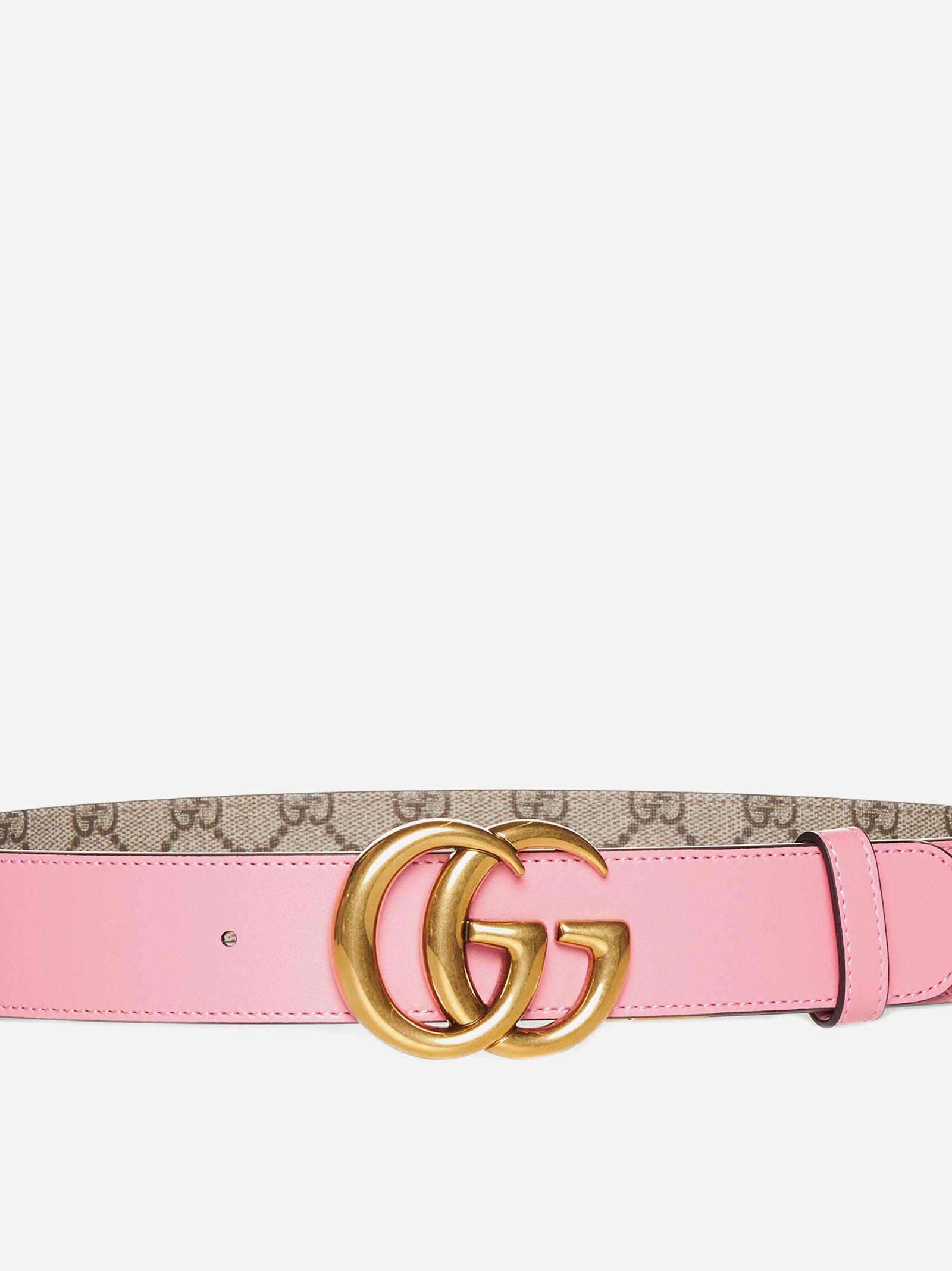 Gucci GG Marmont Reversible Canvas And Leather Belt in Pink