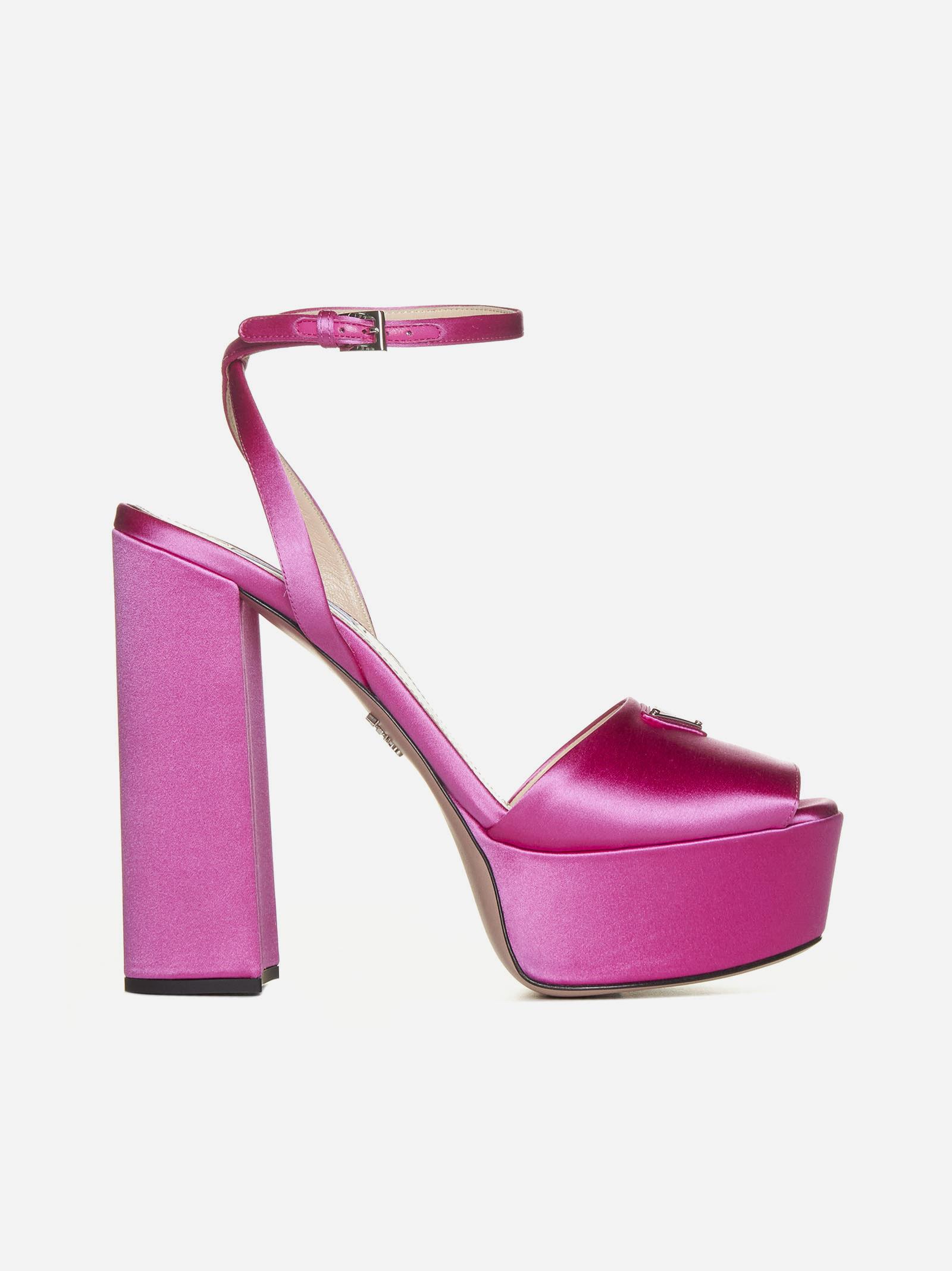 Prada Satin Platform Sandals in Pink | Lyst
