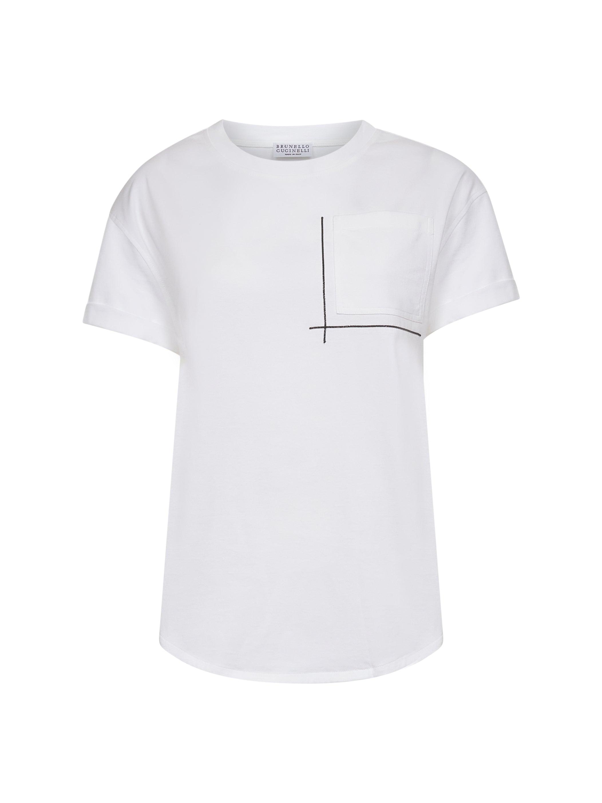Brunello Cucinelli White Cotton T-Shirt With Shiny Pocket