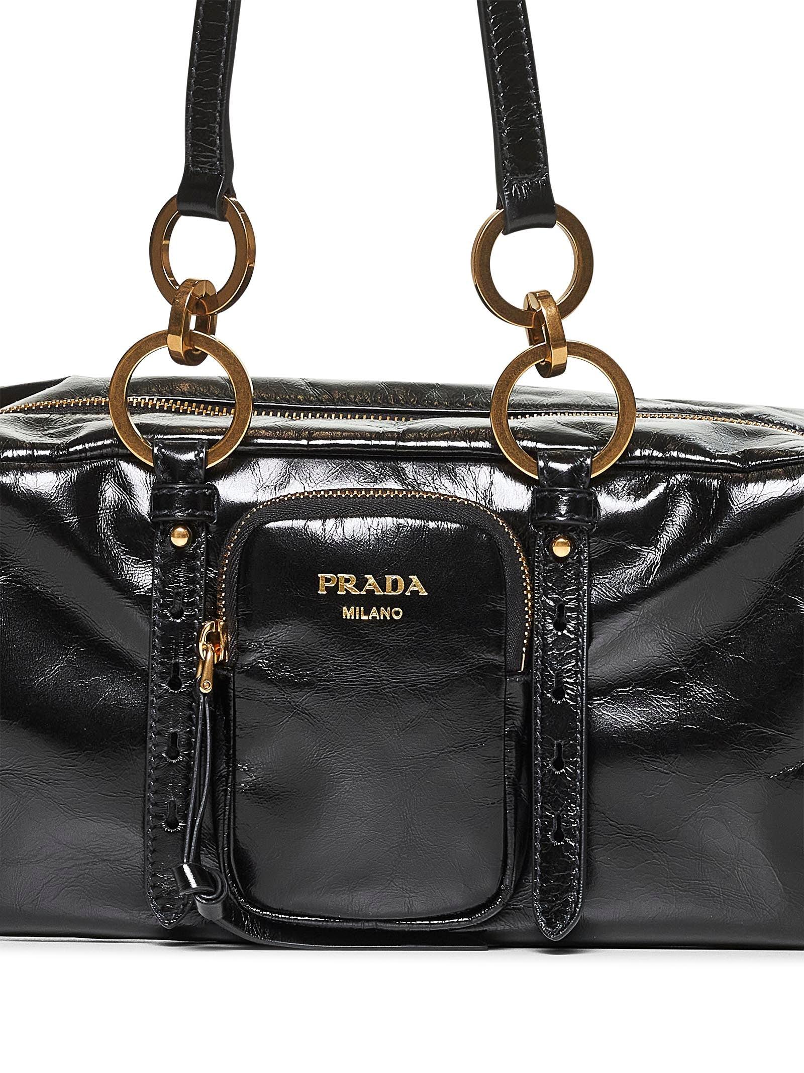 Prada Prada Dangle Medium Bowling Bag in Black | Lyst