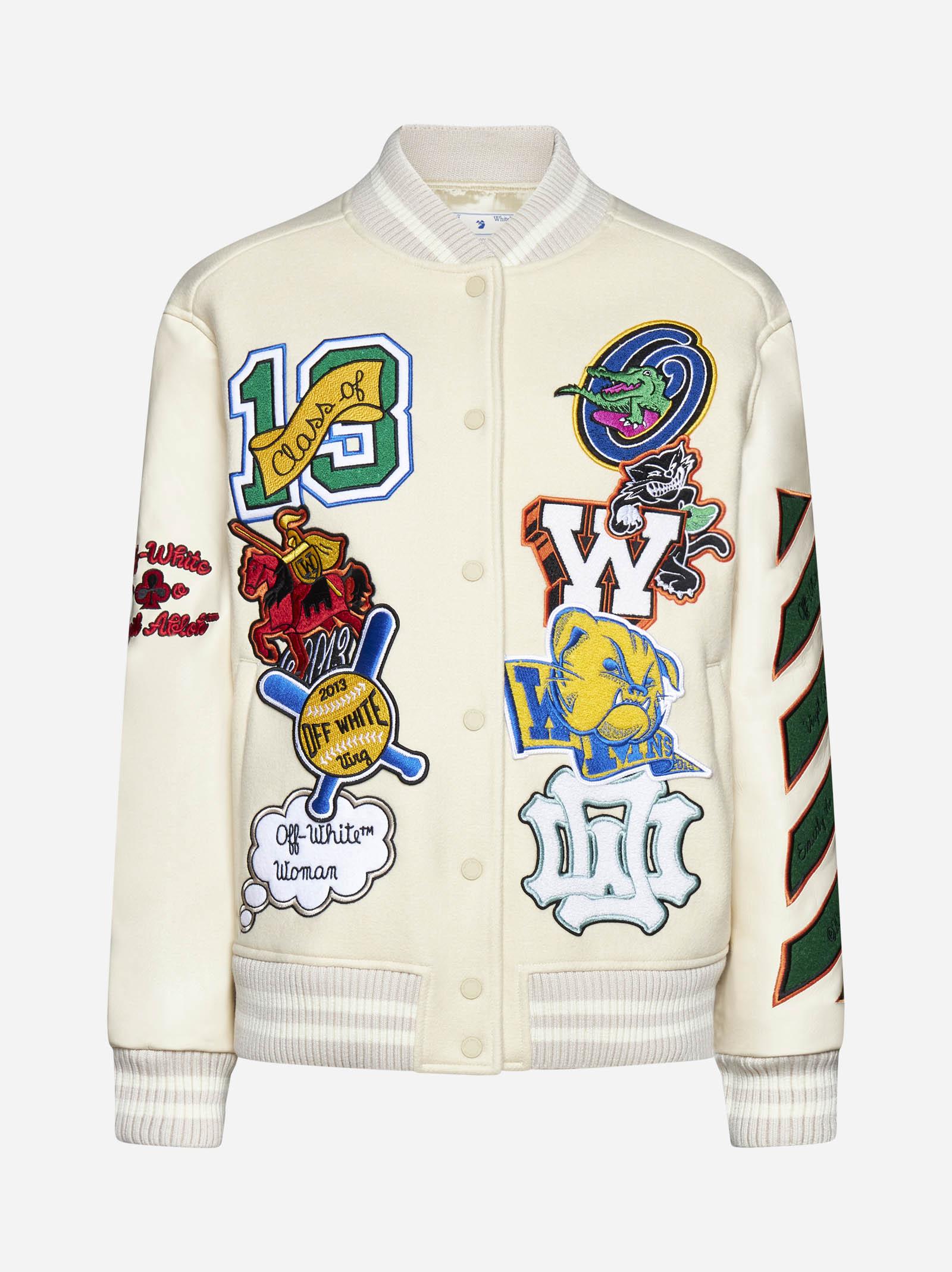 Off-White c/o Virgil Abloh Patches Wool-blend Varsity Jacket Off-White c/o Virgil Abloh Patches Wool-blend Varsity Jacket