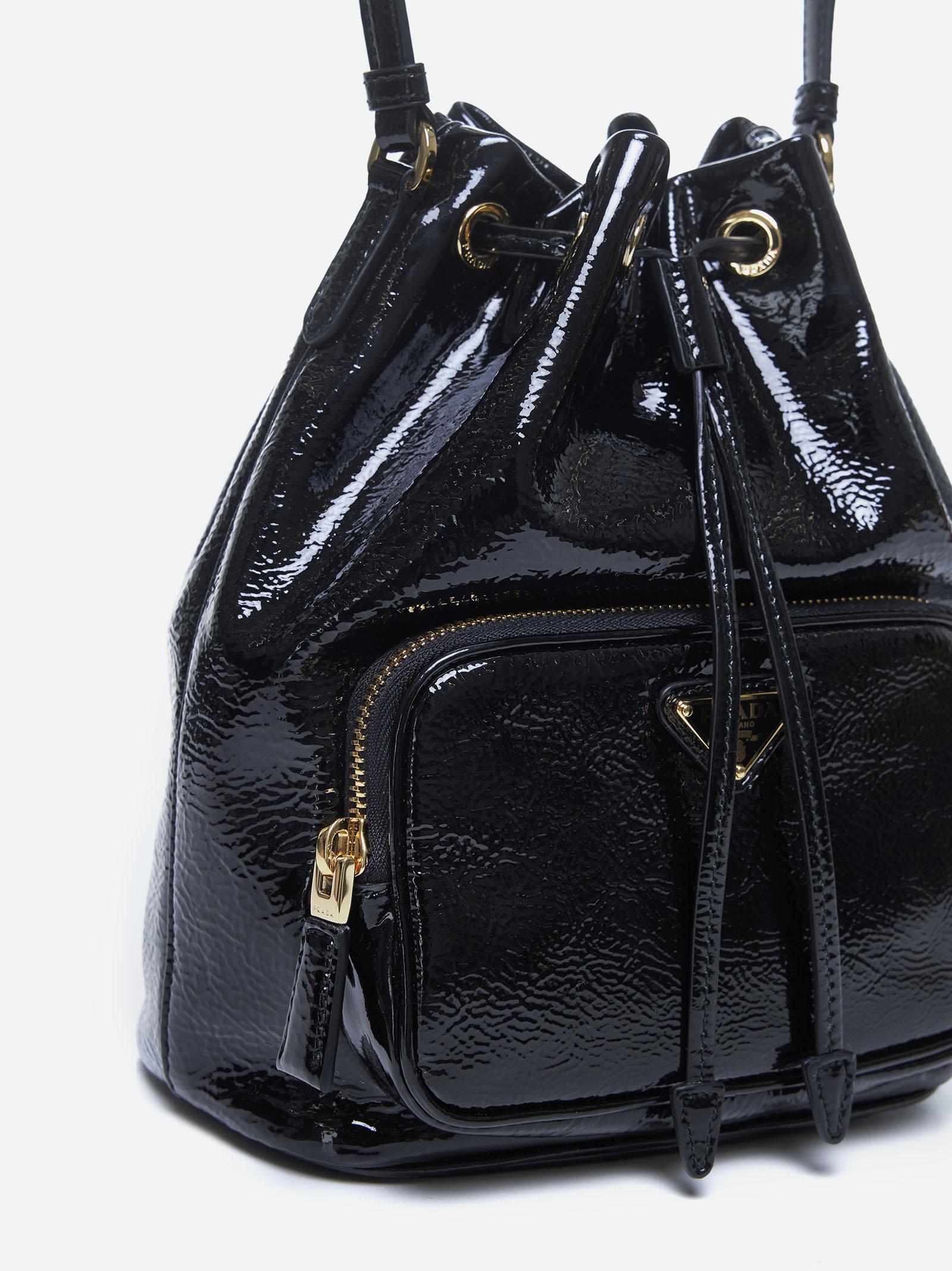 Prada Duet Naplak Patent Leather Bucket Bag in Black | Lyst UK