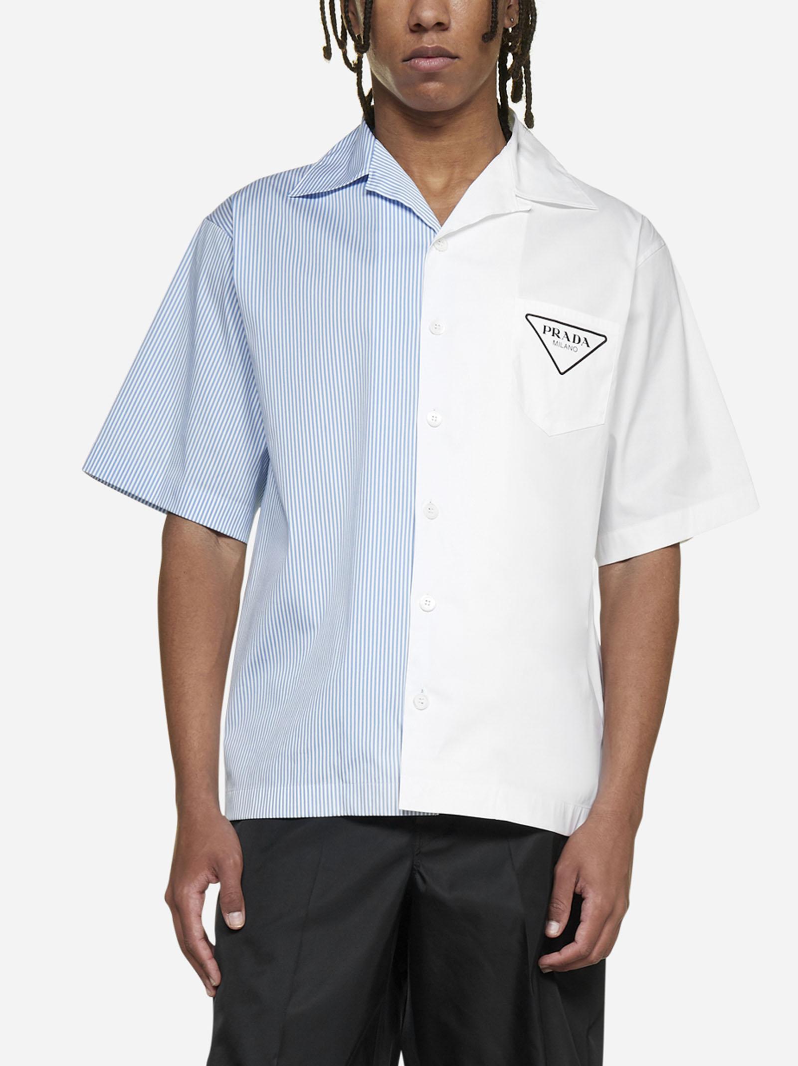 Printed Cotton Bowling Shirt in Blue - Prada