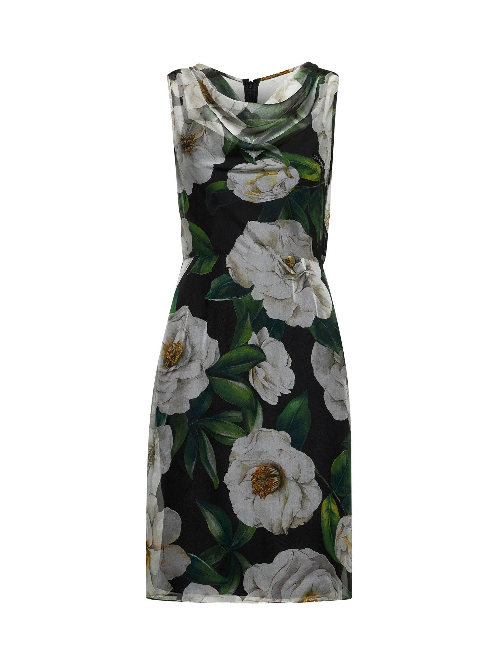 Dolce & Gabbana Gardenia Print Silk Chiffon Sheath Dress in