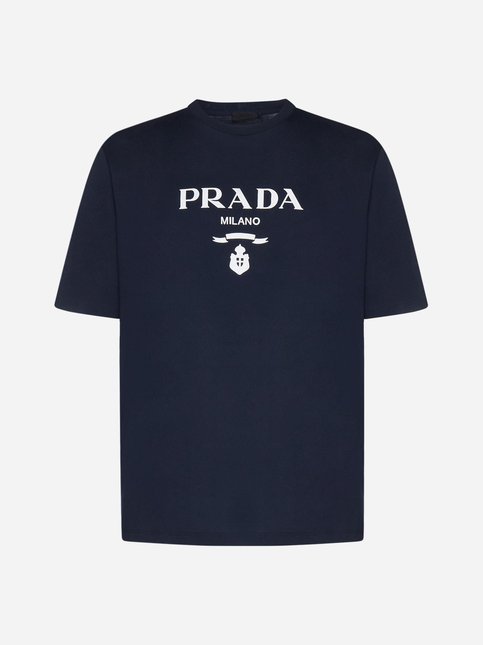 Black Triangle logo-patch cotton-blend jersey leggings, Prada