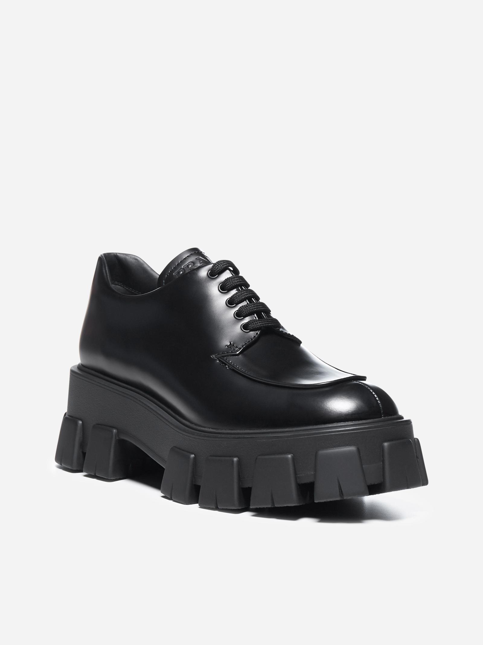 Prada Brushed Leather Derby Shoes With Chunky Sole in Black - Lyst