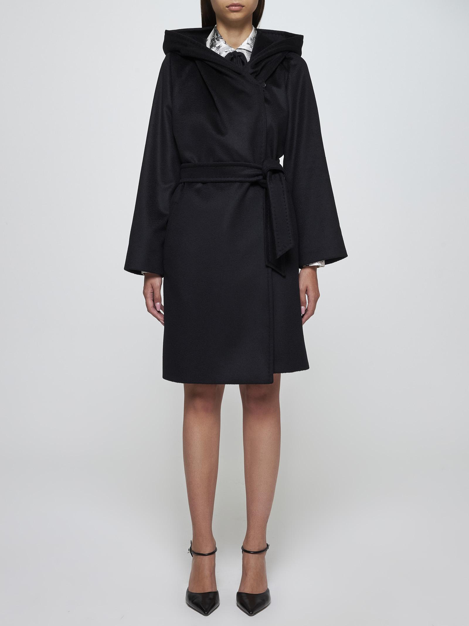 Max Mara Newmang Hooded Wool Coat in Black | Lyst