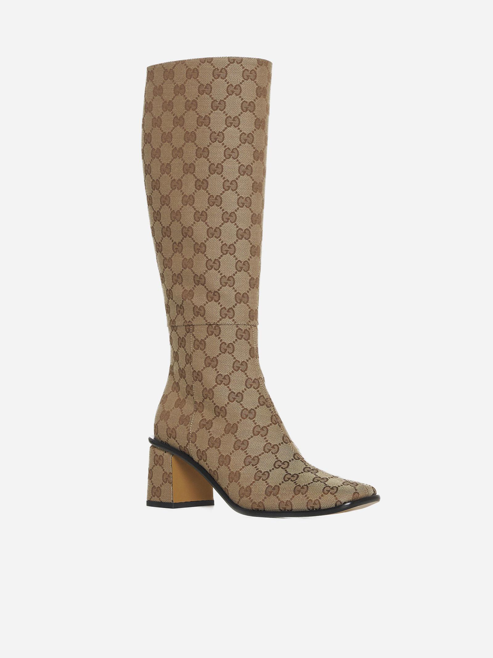 Gucci Gg Supreme-Canvas Knee-High Boots in Brown | Lyst UK