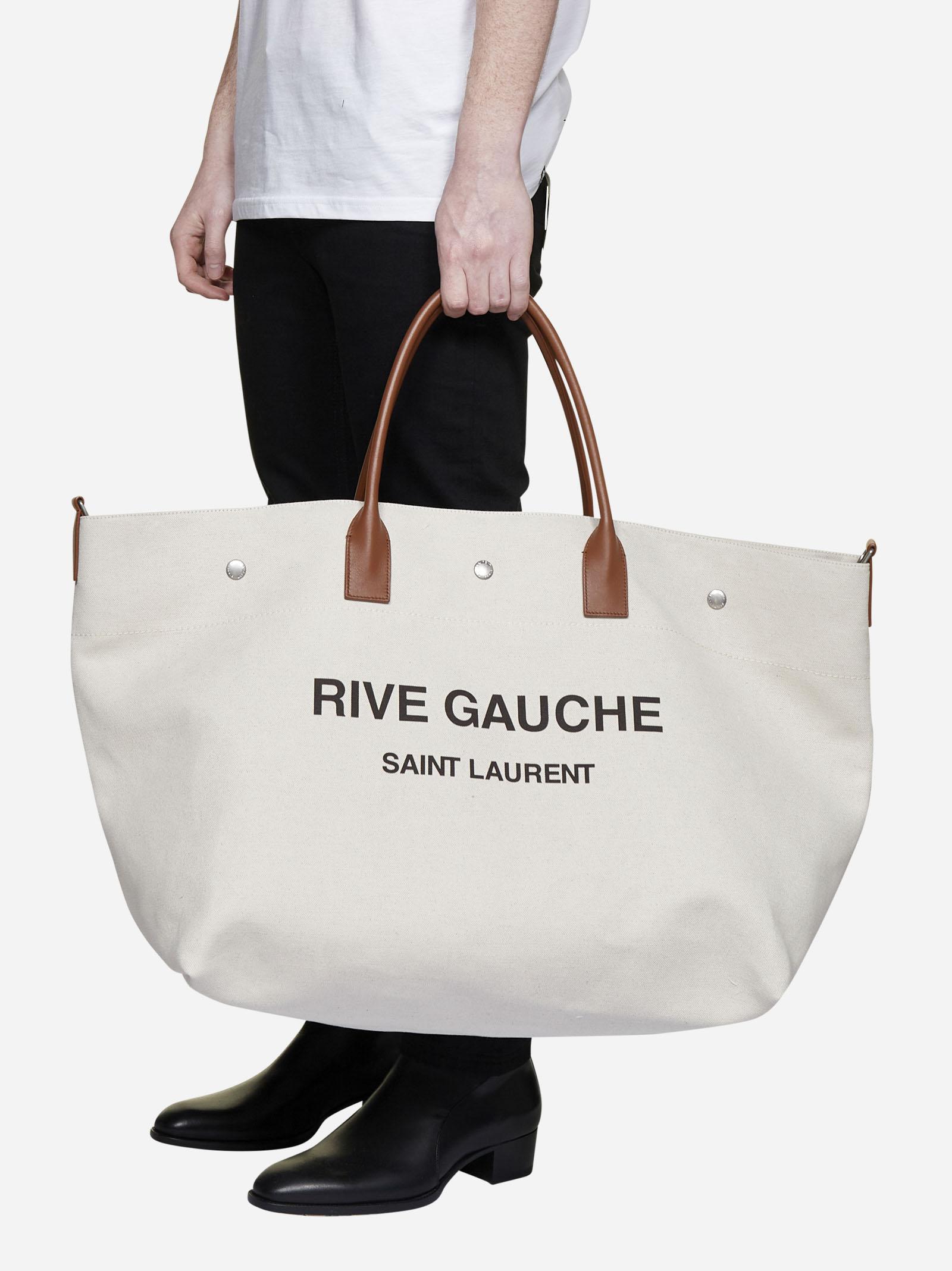 Saint Laurent Rive Gauche Maxi Shopping Bag In Printed Canvas And Smooth Leather for Men Mens Bags Tote bags 