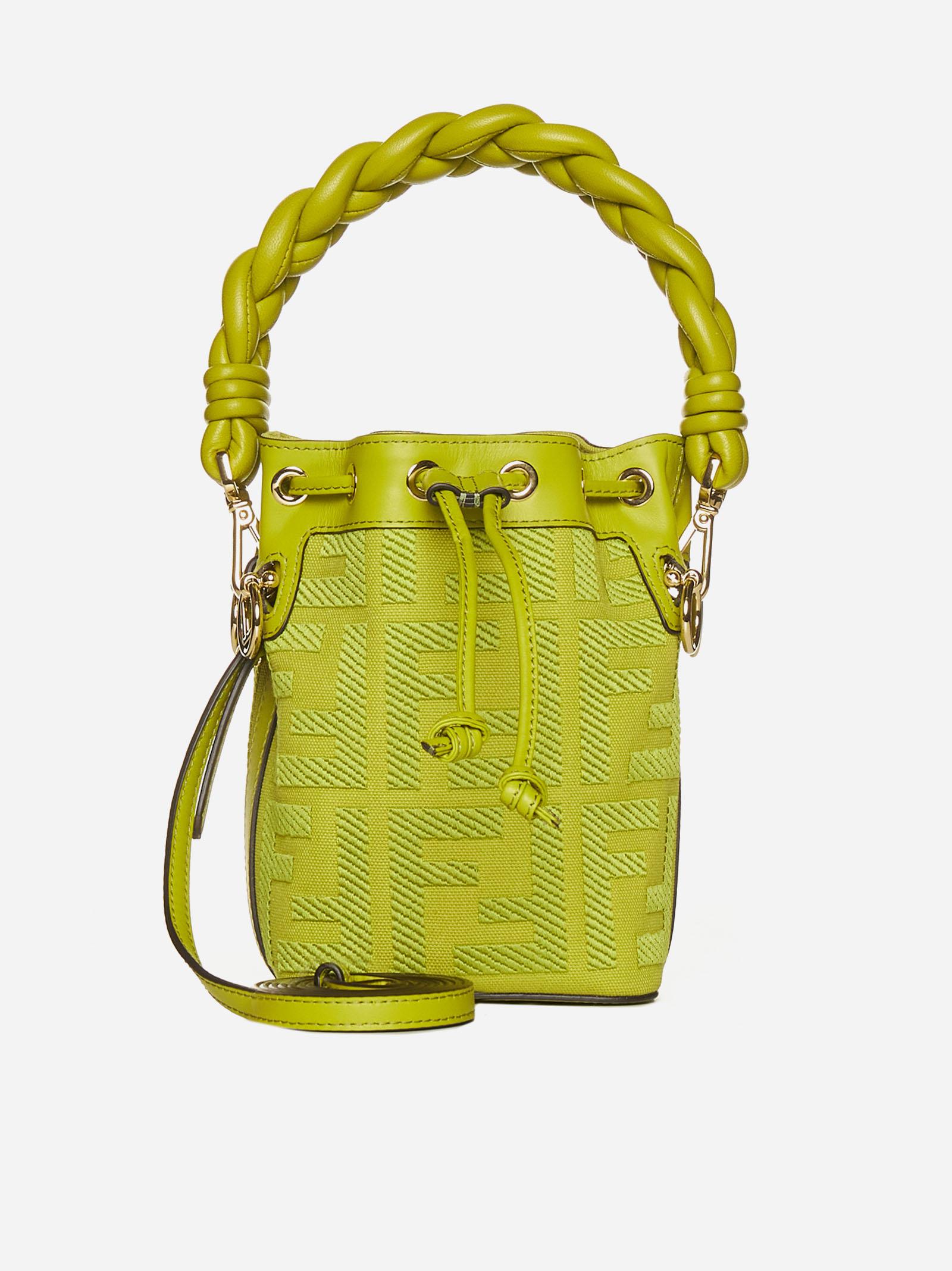 FENDI: Mon Tresor bucket bag in leather with embossed logo - Green