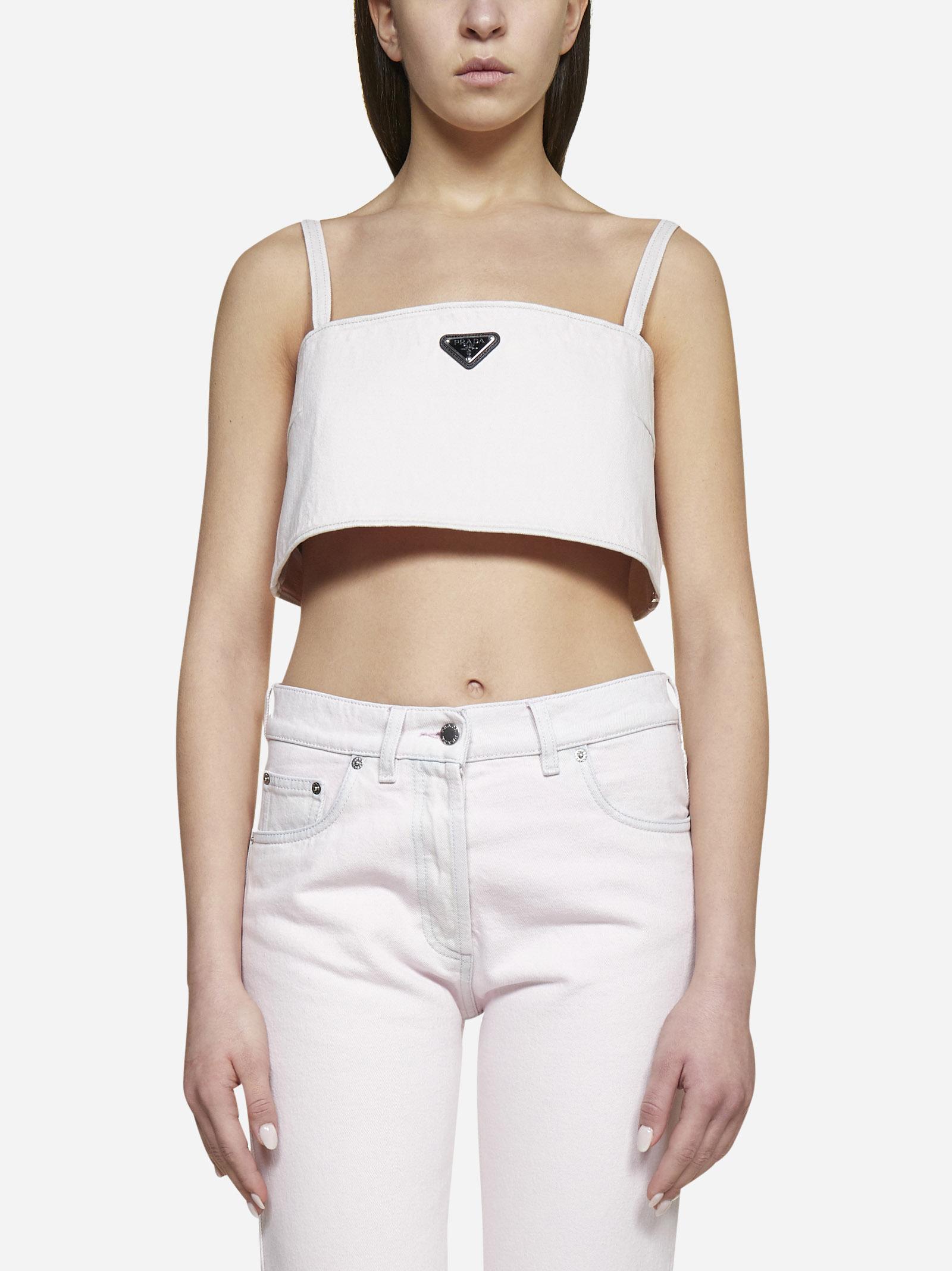 Prada Logo-plaque Denim Crop Top in White