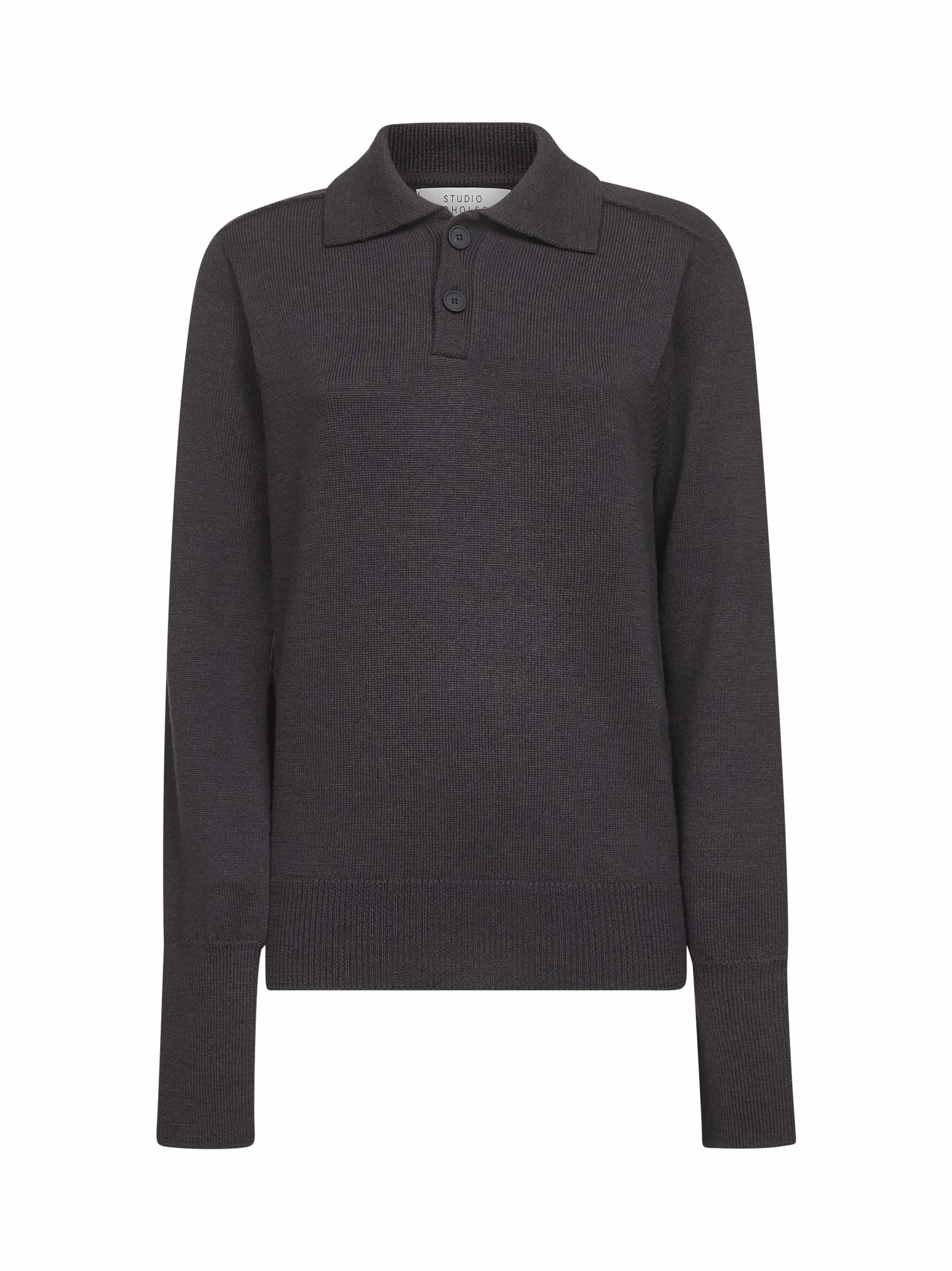 Studio Nicholson Extra Fine Merino Wool Knit Sark Polo Shirt in 