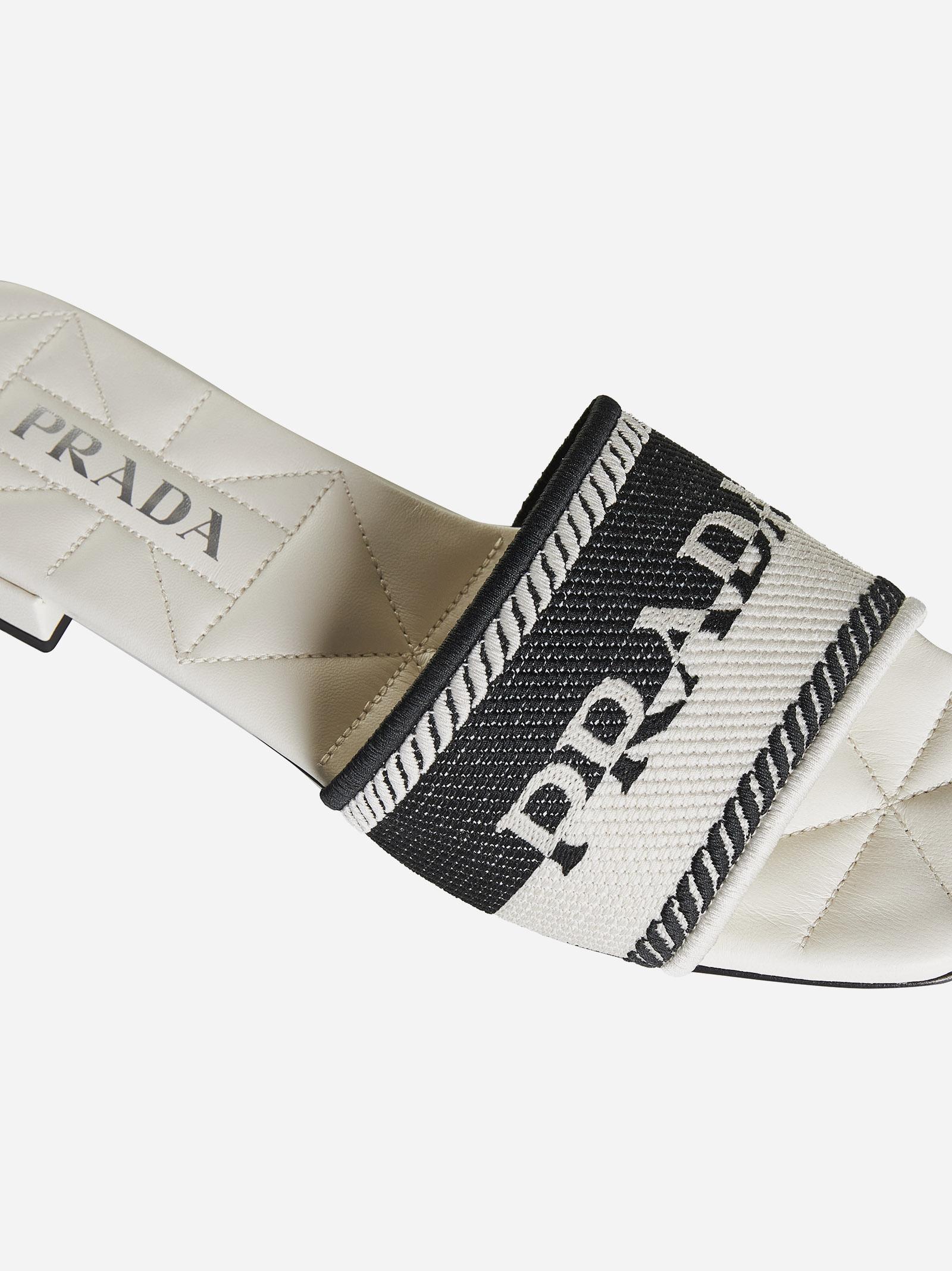 Prada Logo Jacquard Flat Sandals in White | Lyst