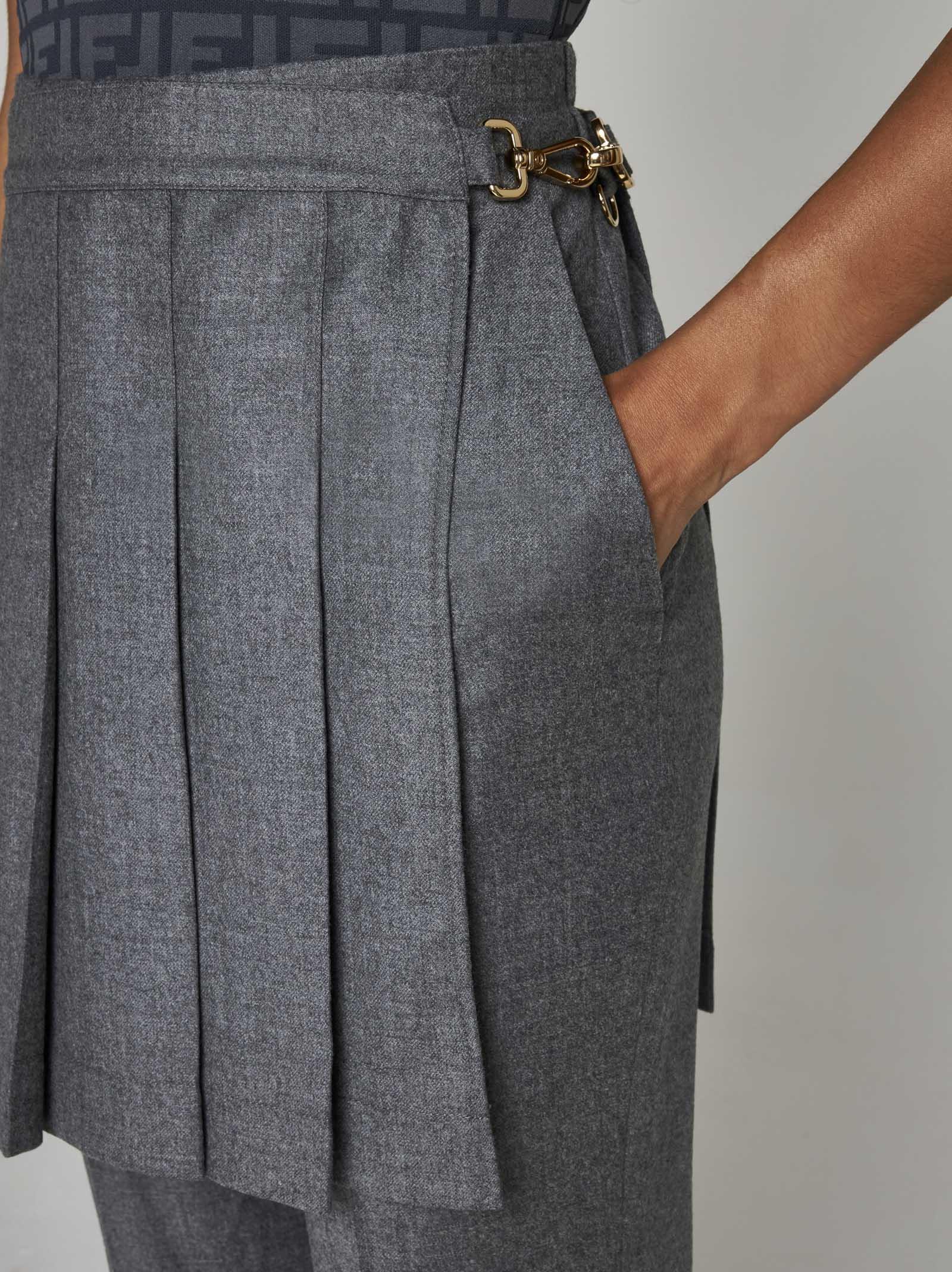 Fendi Skirt-effect Wool Trousers in Grey