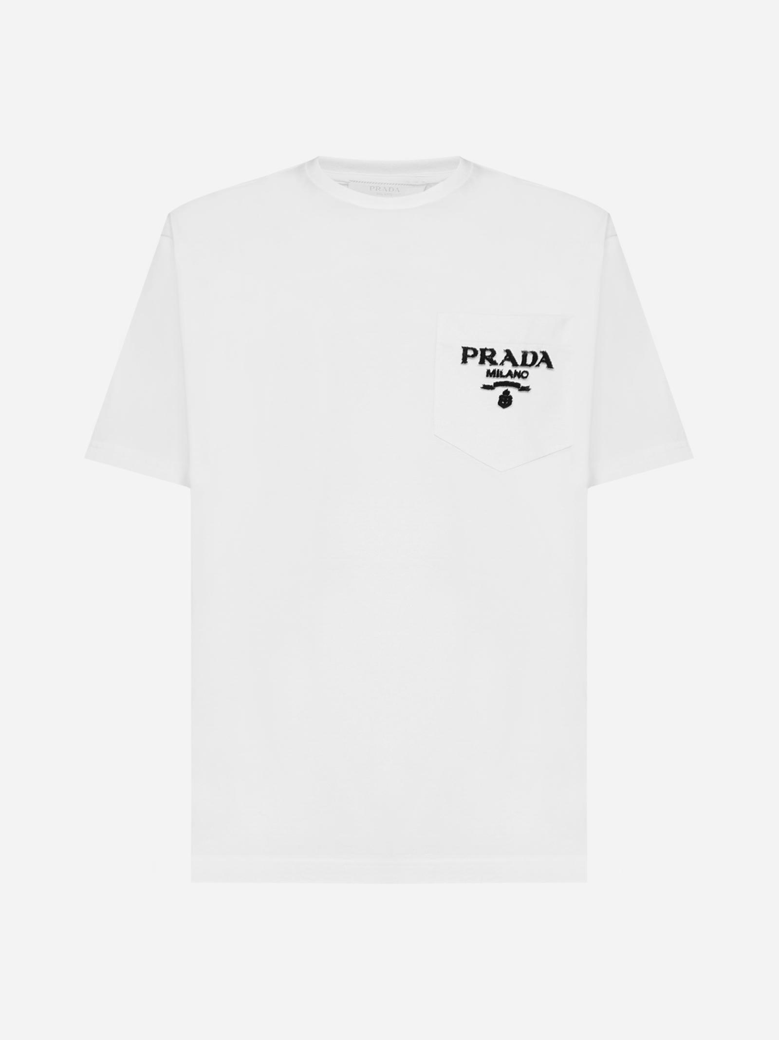 T-shirt in cotone con taschino e logo da Uomo di Prada in Bianco | Lyst