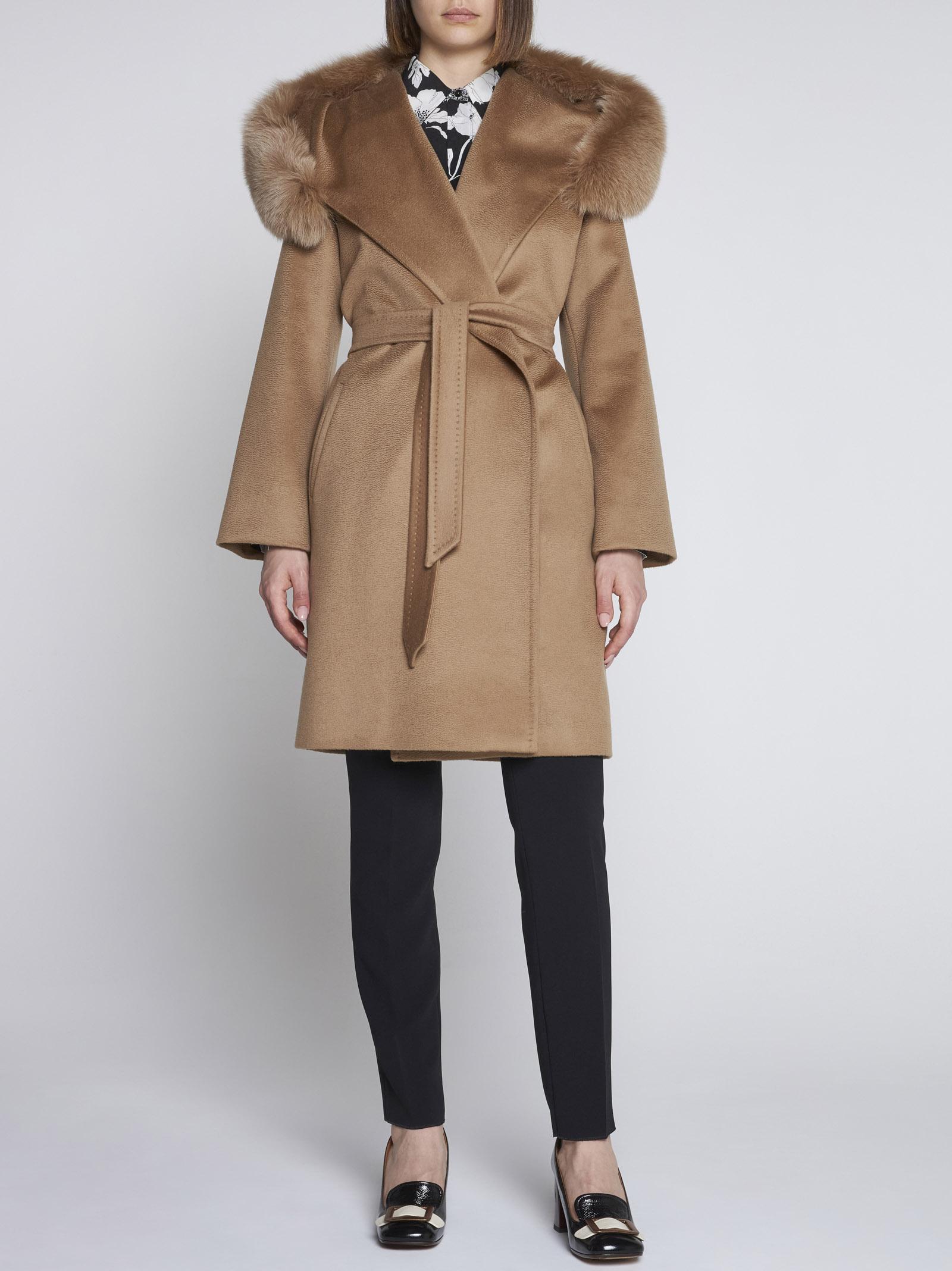 Max Mara Studio Mango Hooded Wool Coat in Natural | Lyst