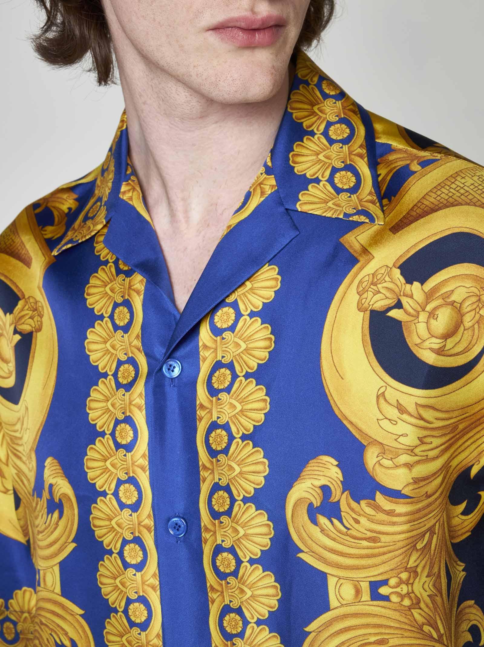 Versace Baroque-print Silk Shirt in Blue for Men Lyst