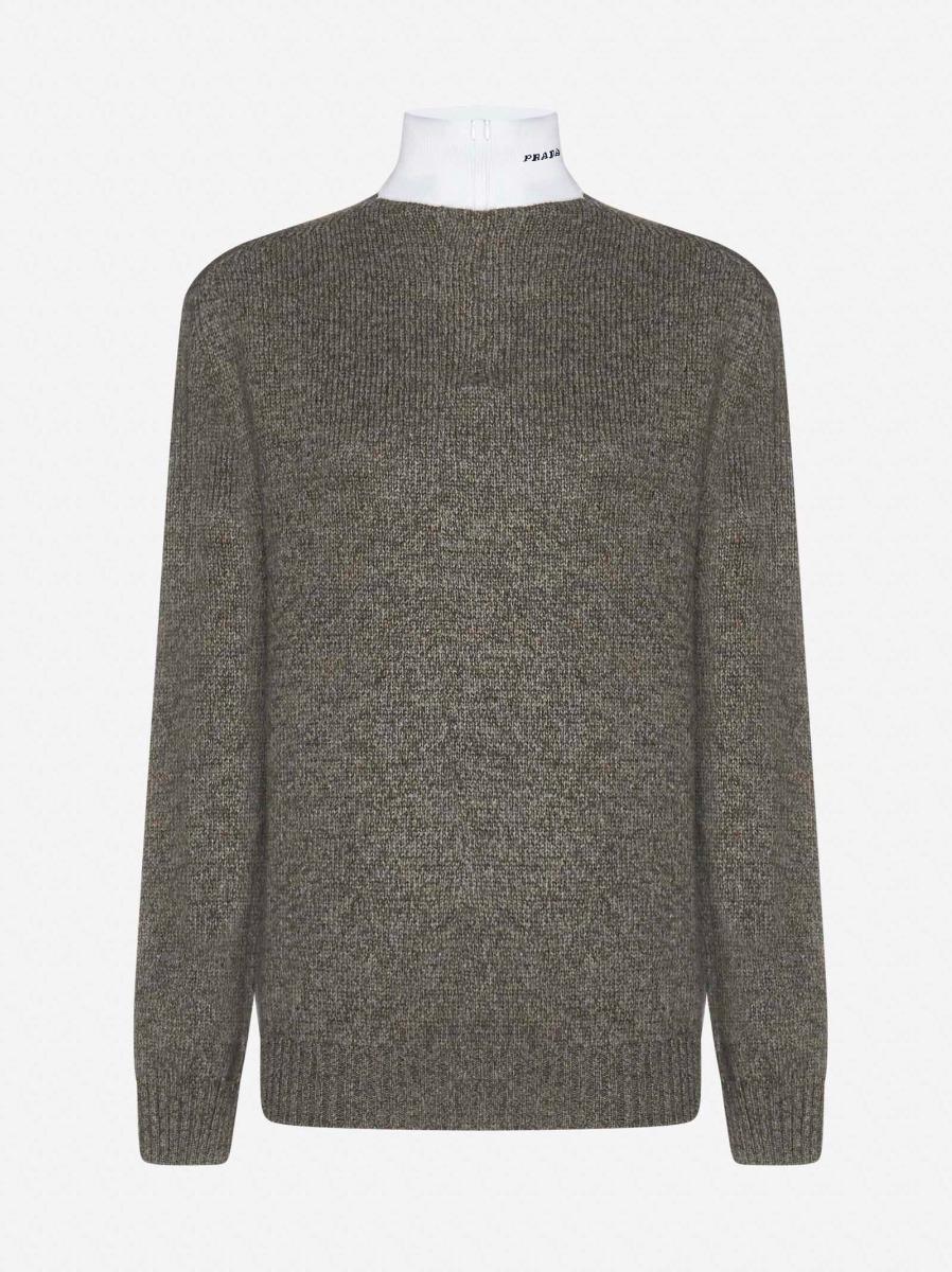 Prada Wool, Cashmere And Cotton Sweater in Gray | Lyst