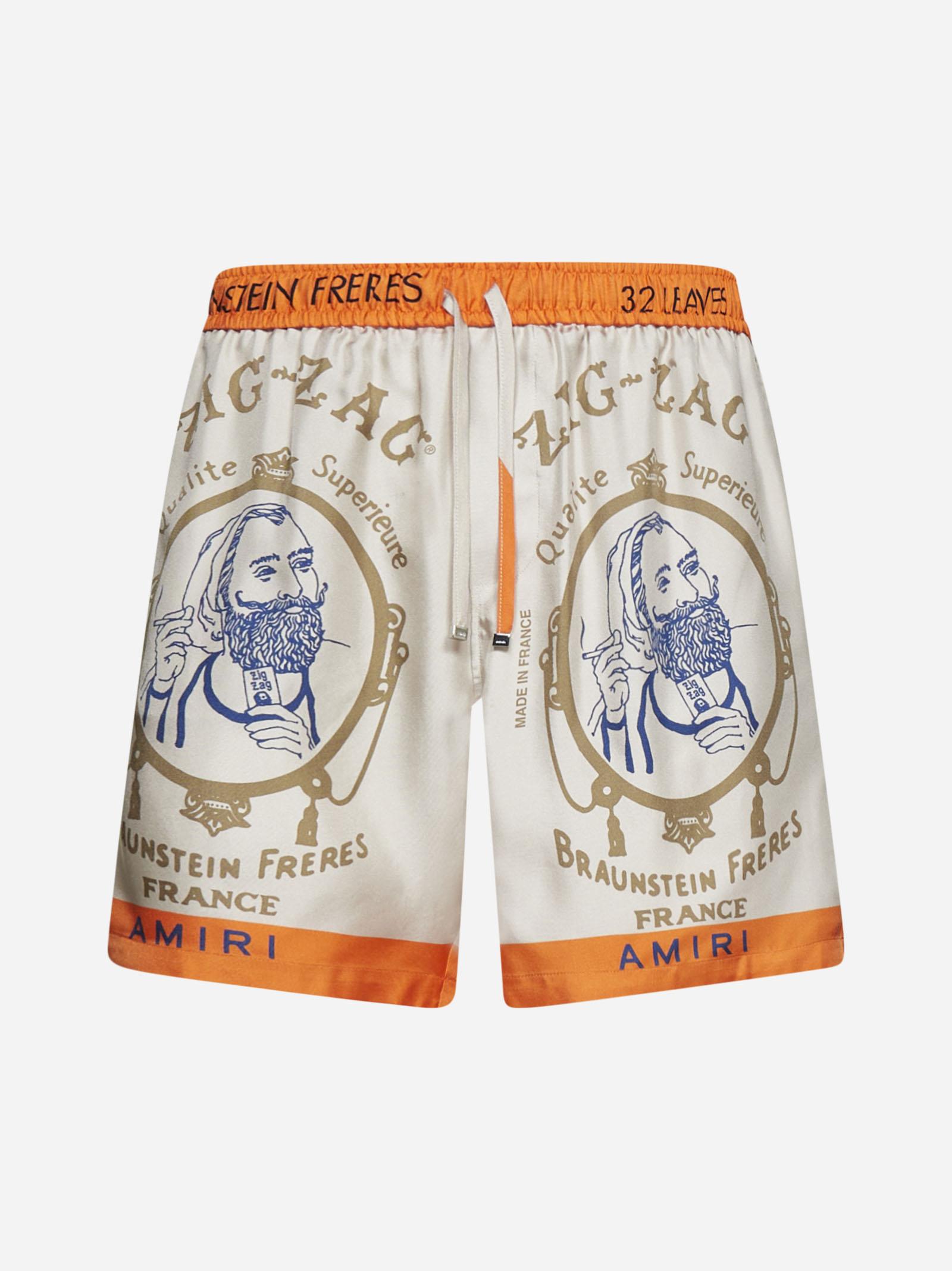 Amiri Zig-zag Silk Shorts in Orange | Lyst