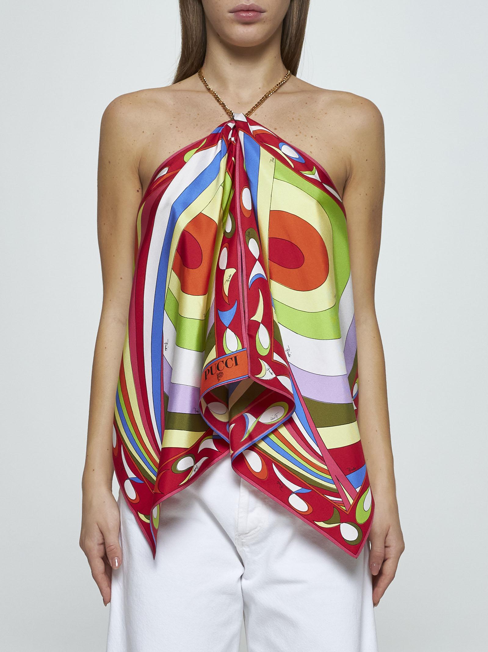 PUCCI Silk Twill Iride Print Handkerchief Top in Red | Lyst