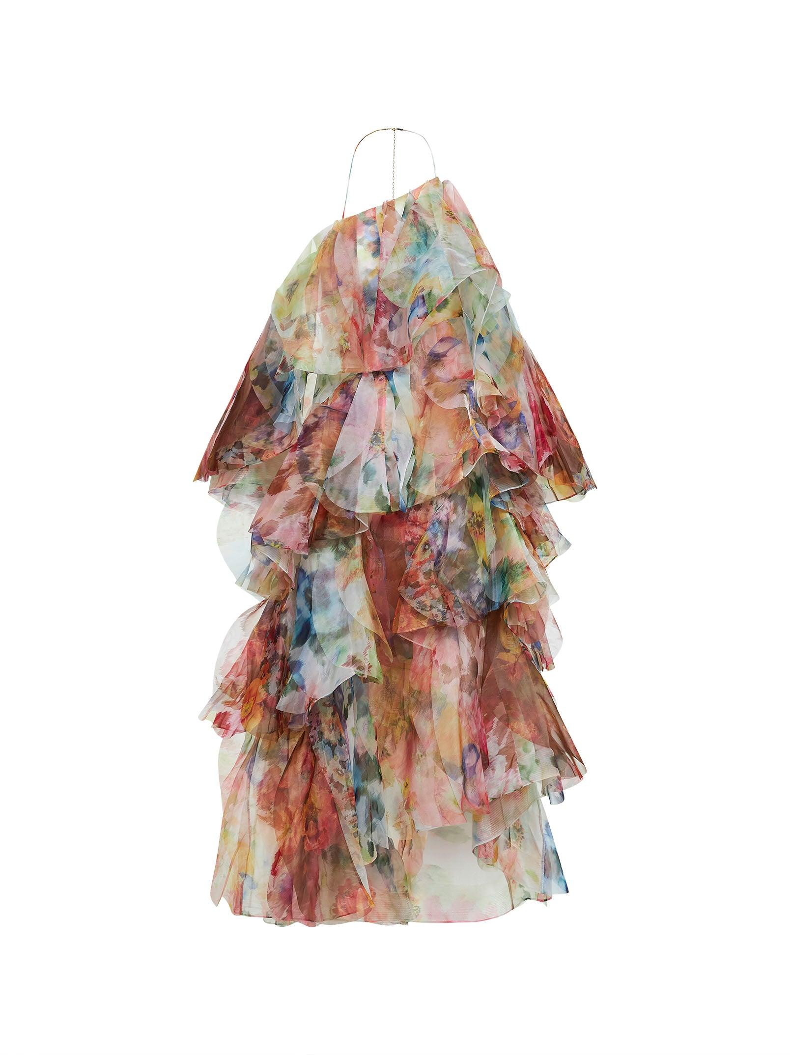 strapless open back dress Aria Halter Neck Ruffle Maxi Dress