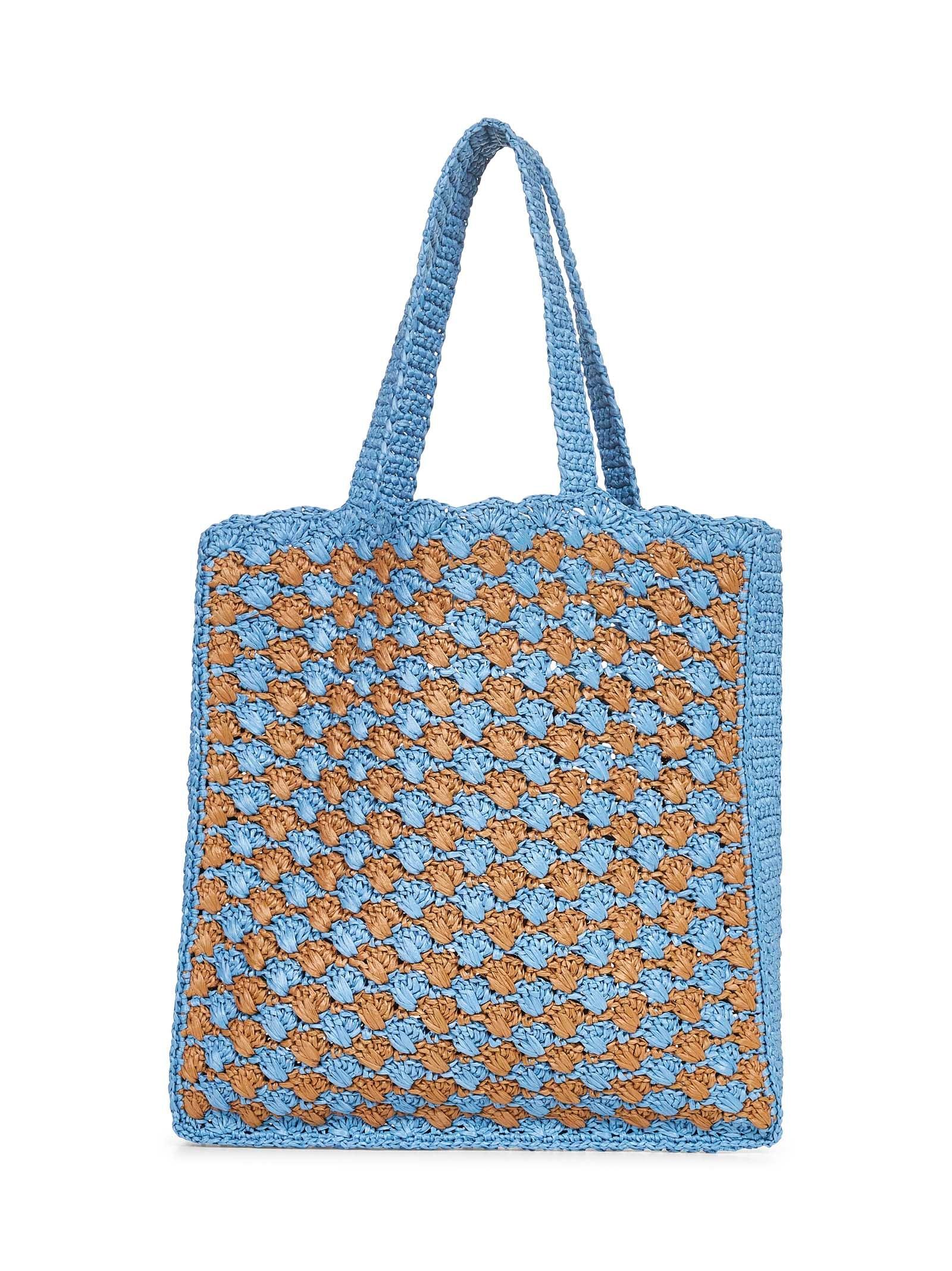 トートバッグ Prada Sky blue/caramel crochet tote bag with logo Prada Sky Blue Caramel Crochet Tote Bag With Logo – LOZURI®