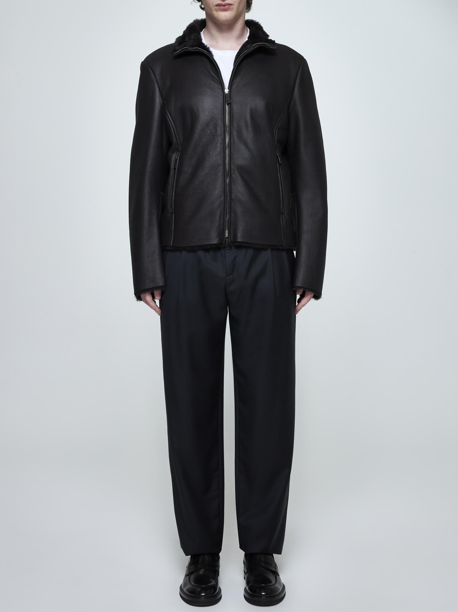 Giorgio Armani Leather And Shearling Jacket in Black for Men | Lyst