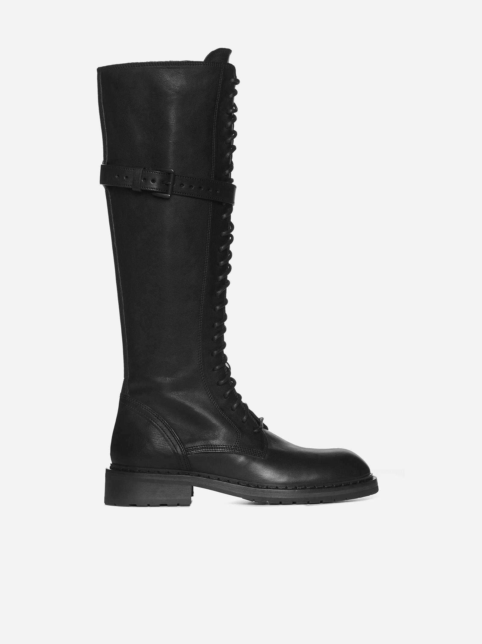 Ann Demeulemeester Santiago Leather High Combat Boots in Black Lyst