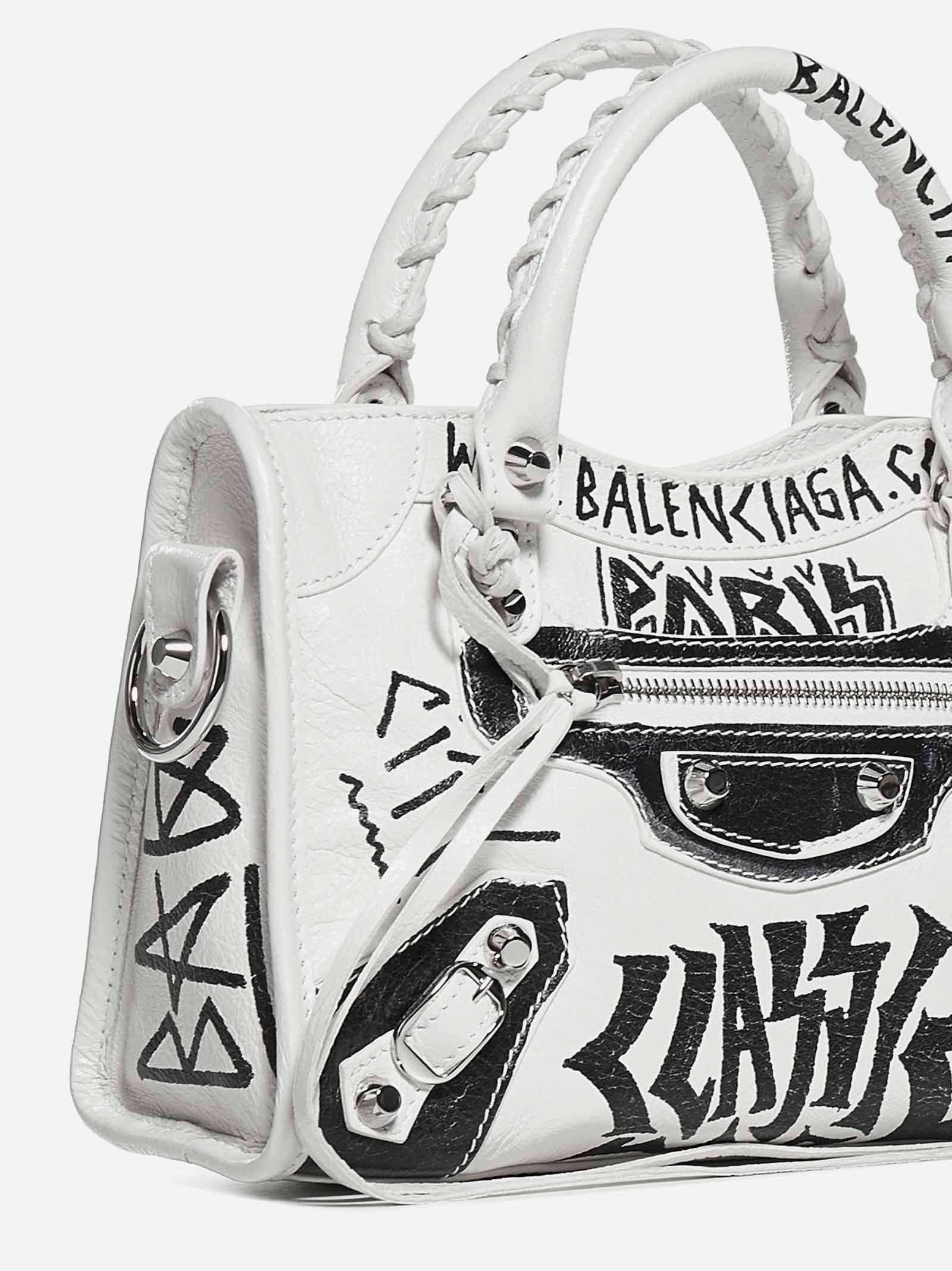 Balenciaga Mini City Graffiti Leather Bag In White Multi
